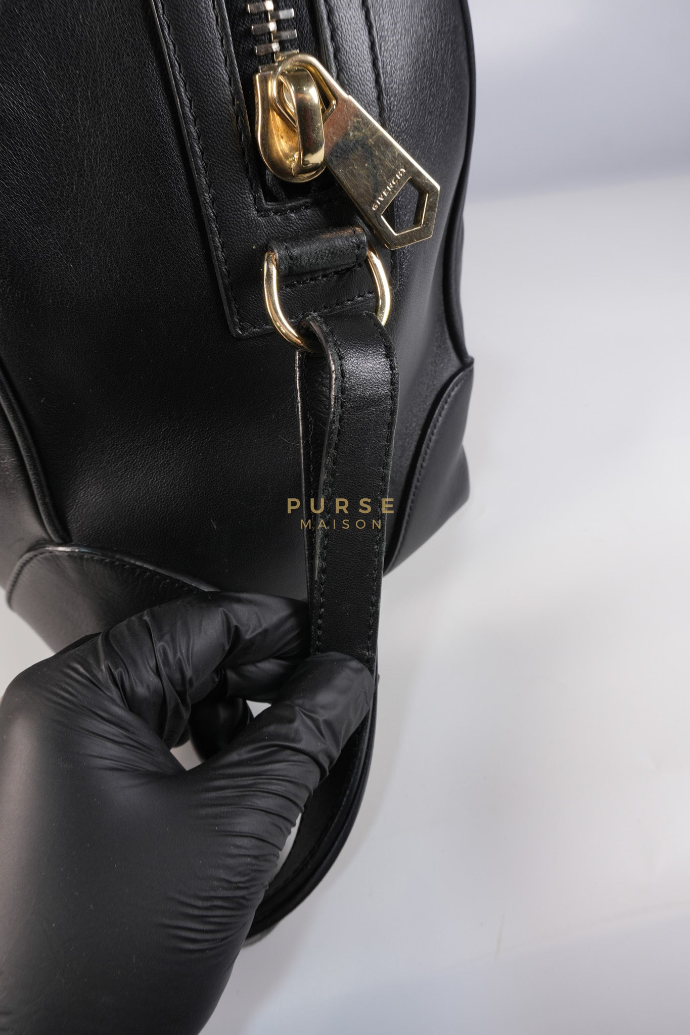 Lucrezia Duffle Bag in Black Smooth Calfskin Leather & Silver Leather | Purse Maison Luxury Bags Shop