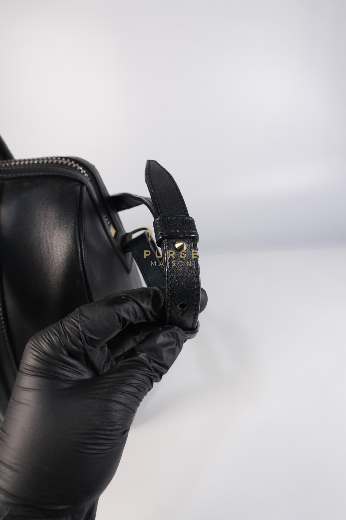 Lucrezia Duffle Bag in Black Smooth Calfskin Leather & Silver Leather | Purse Maison Luxury Bags Shop