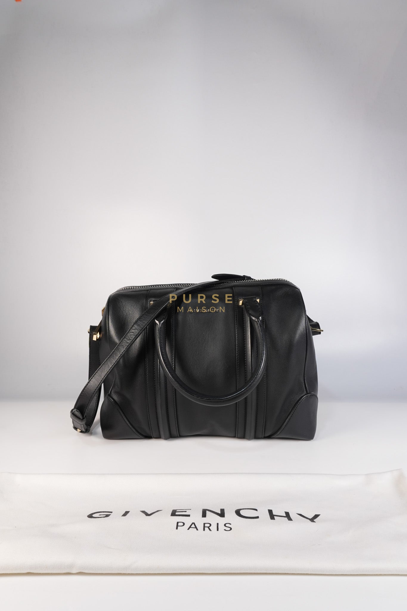 Lucrezia Duffle Bag in Black Smooth Calfskin Leather & Silver Leather | Purse Maison Luxury Bags Shop