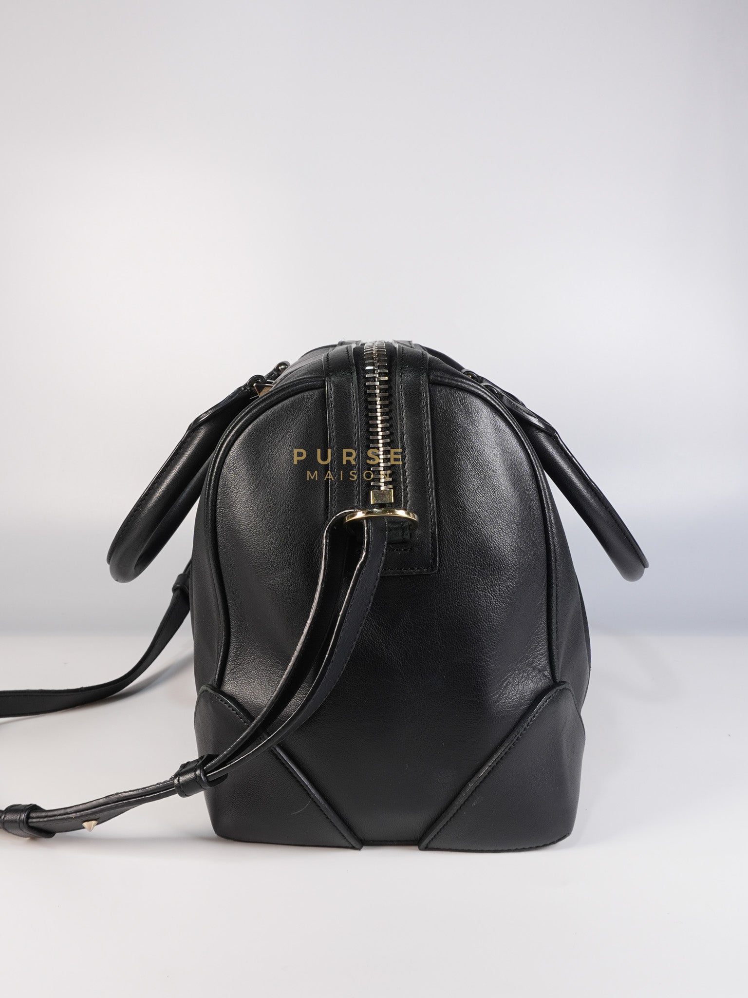 Lucrezia Duffle Bag in Black Smooth Calfskin Leather & Silver Leather | Purse Maison Luxury Bags Shop