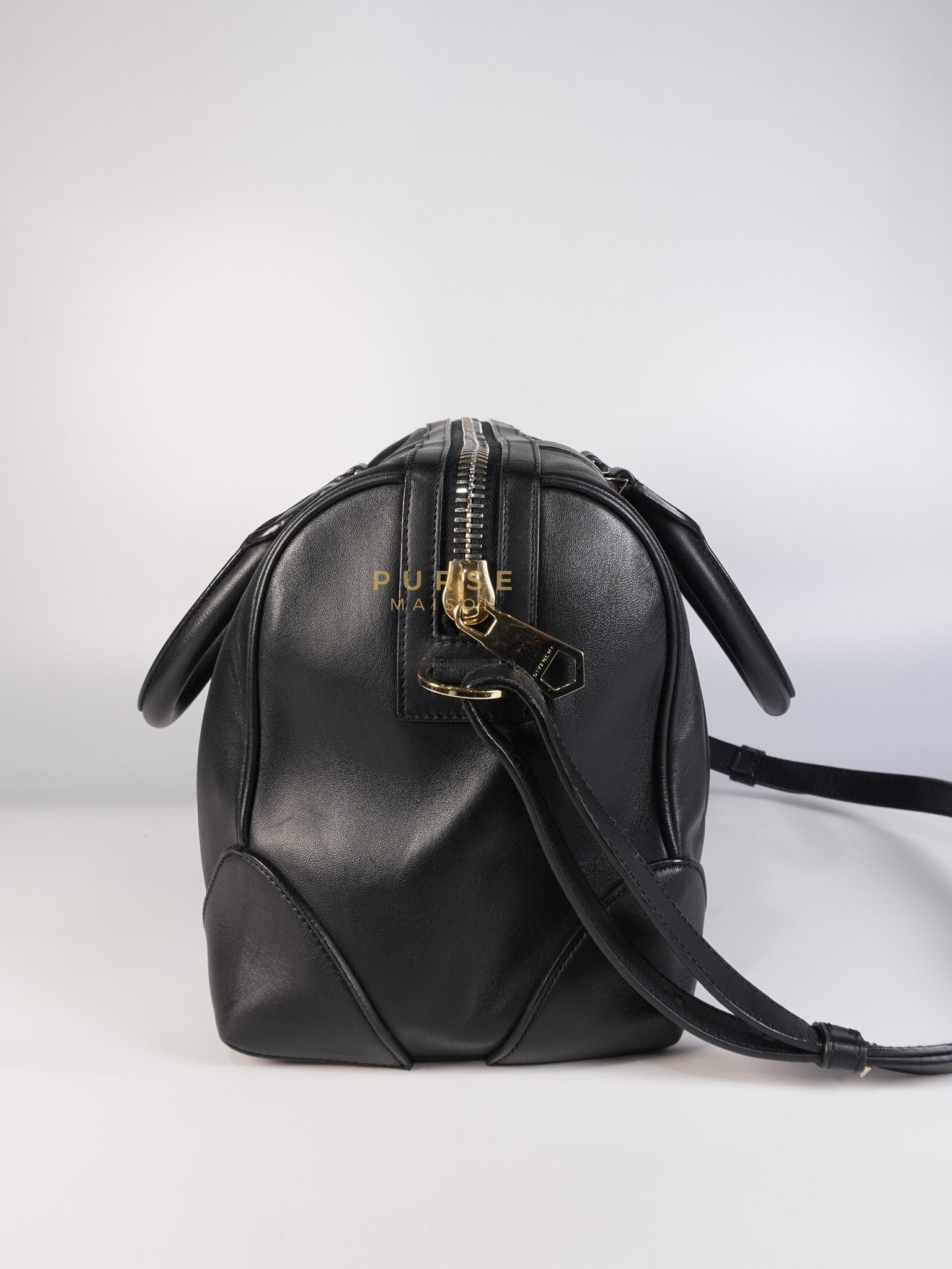 Lucrezia Duffle Bag in Black Smooth Calfskin Leather & Silver Leather | Purse Maison Luxury Bags Shop