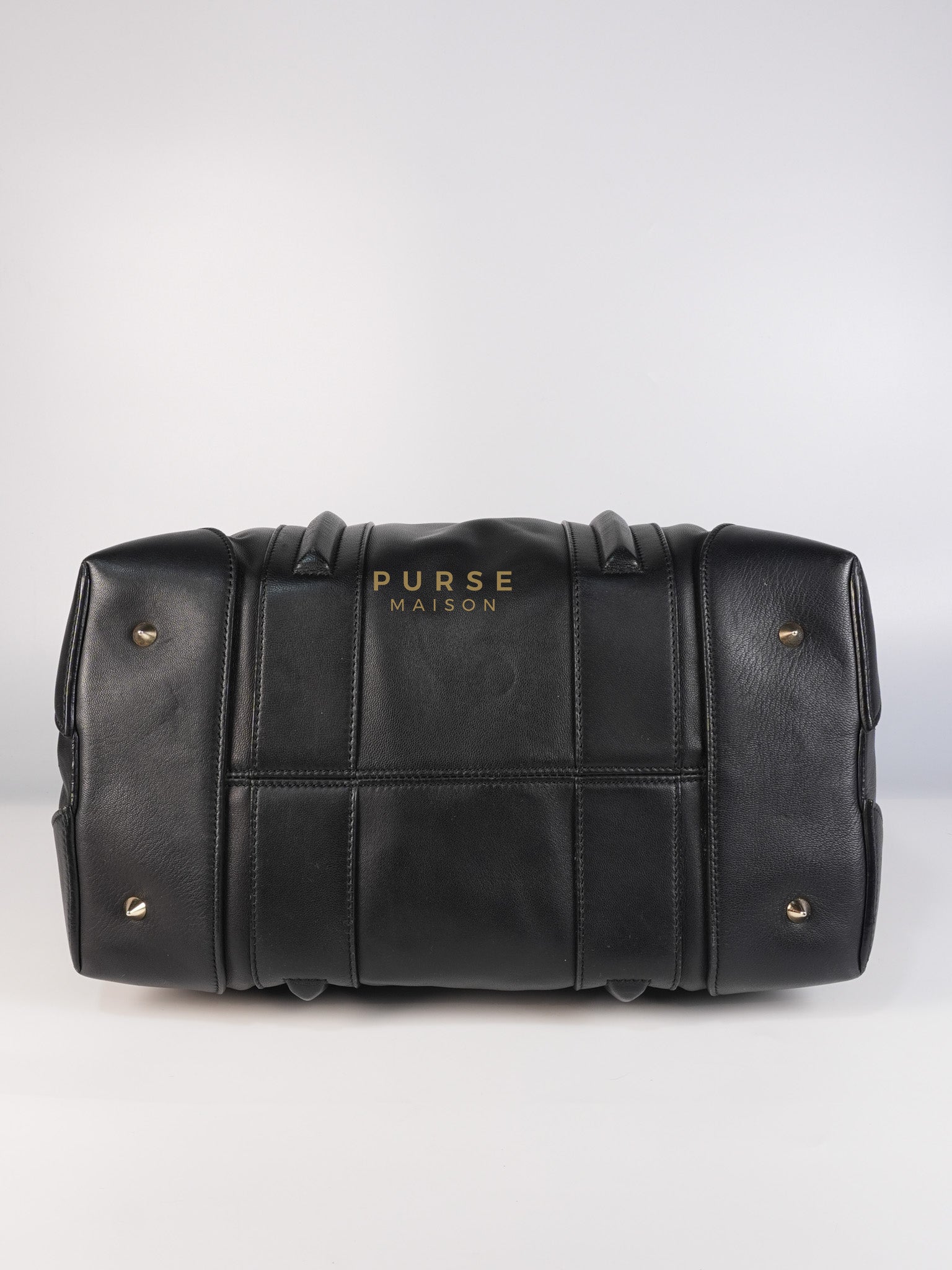 Lucrezia Duffle Bag in Black Smooth Calfskin Leather & Silver Leather | Purse Maison Luxury Bags Shop