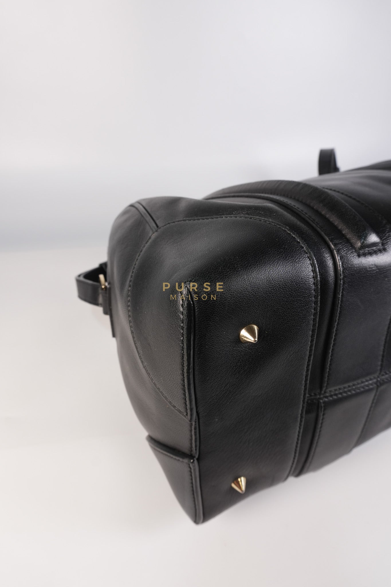 Lucrezia Duffle Bag in Black Smooth Calfskin Leather & Silver Leather | Purse Maison Luxury Bags Shop