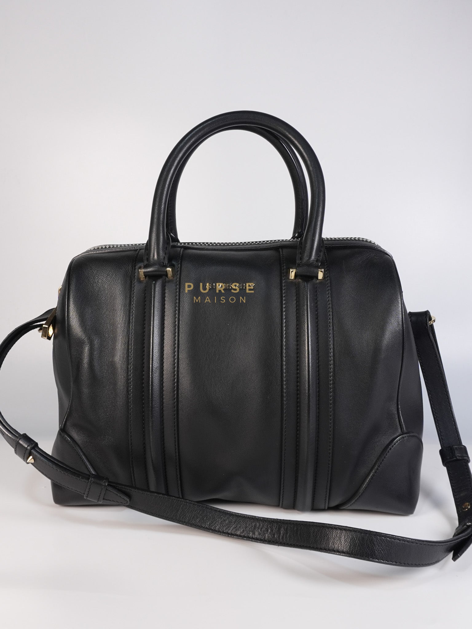 Lucrezia Duffle Bag in Black Smooth Calfskin Leather & Silver Leather | Purse Maison Luxury Bags Shop
