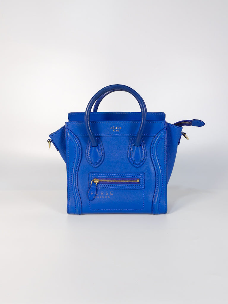 Luggage Nano Shoulder Bag in Blue Grained Leather | Purse Maison Luxury Bags Shop