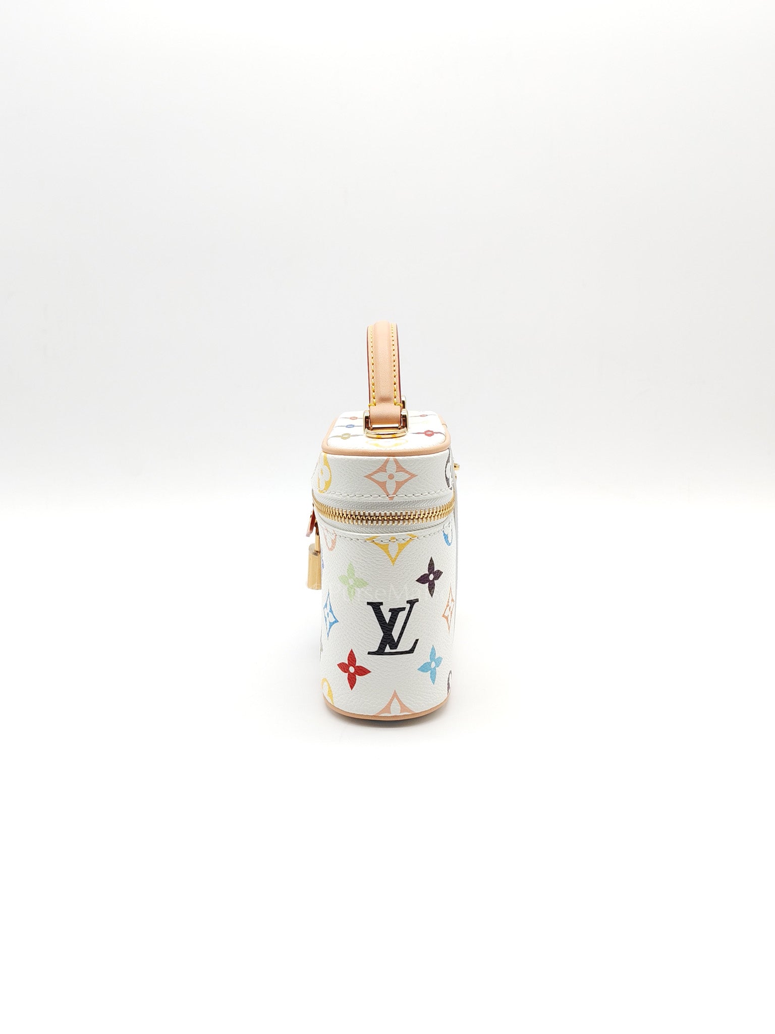 LV x Takashi Murakami Vanity Case in White Monogram Multicolor Canvas & Gold Hardware Microchip | Purse Maison Luxury Bags Shop