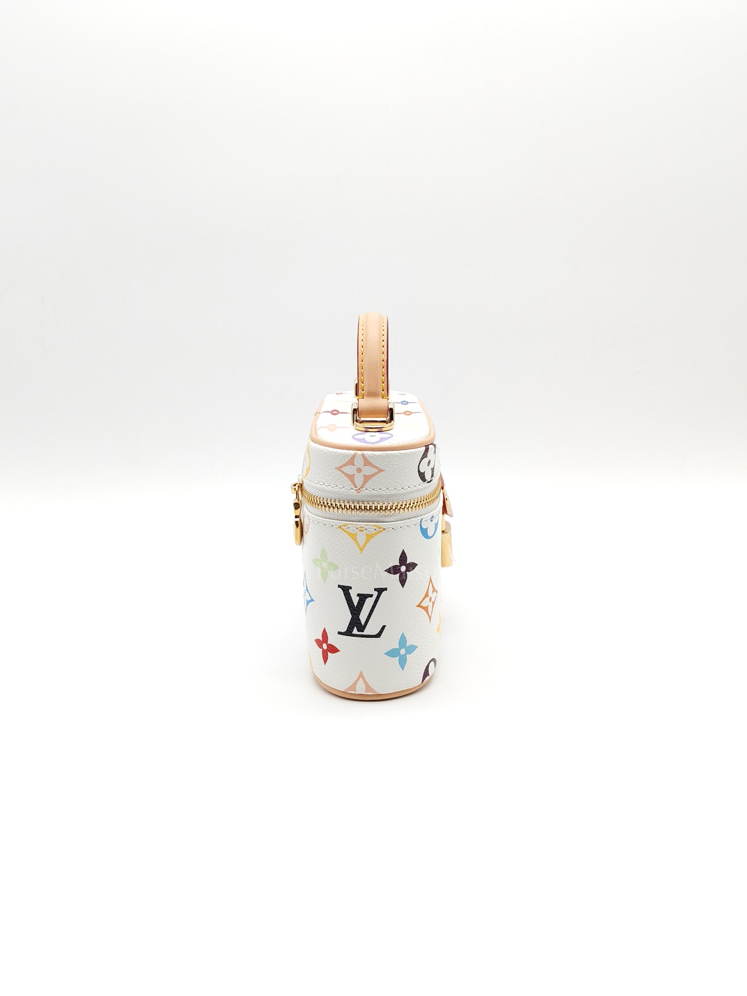 LV x Takashi Murakami Vanity Case in White Monogram Multicolor Canvas & Gold Hardware Microchip | Purse Maison Luxury Bags Shop