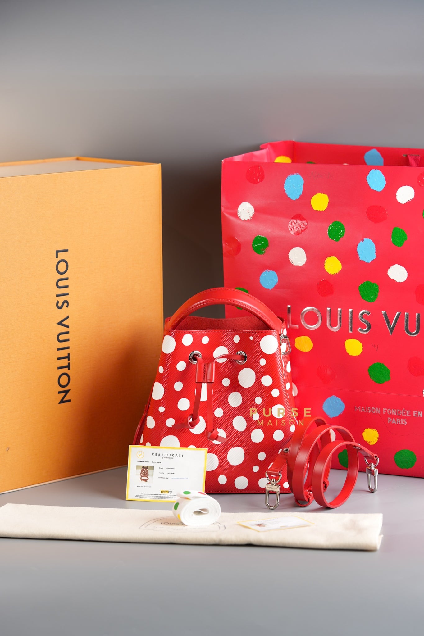 LV x Yayoi Kusama 2023 Neo Noe BB in Red/White Infinity Dots Epi Leather (Microchip) | Purse Maison Luxury Bags Shop