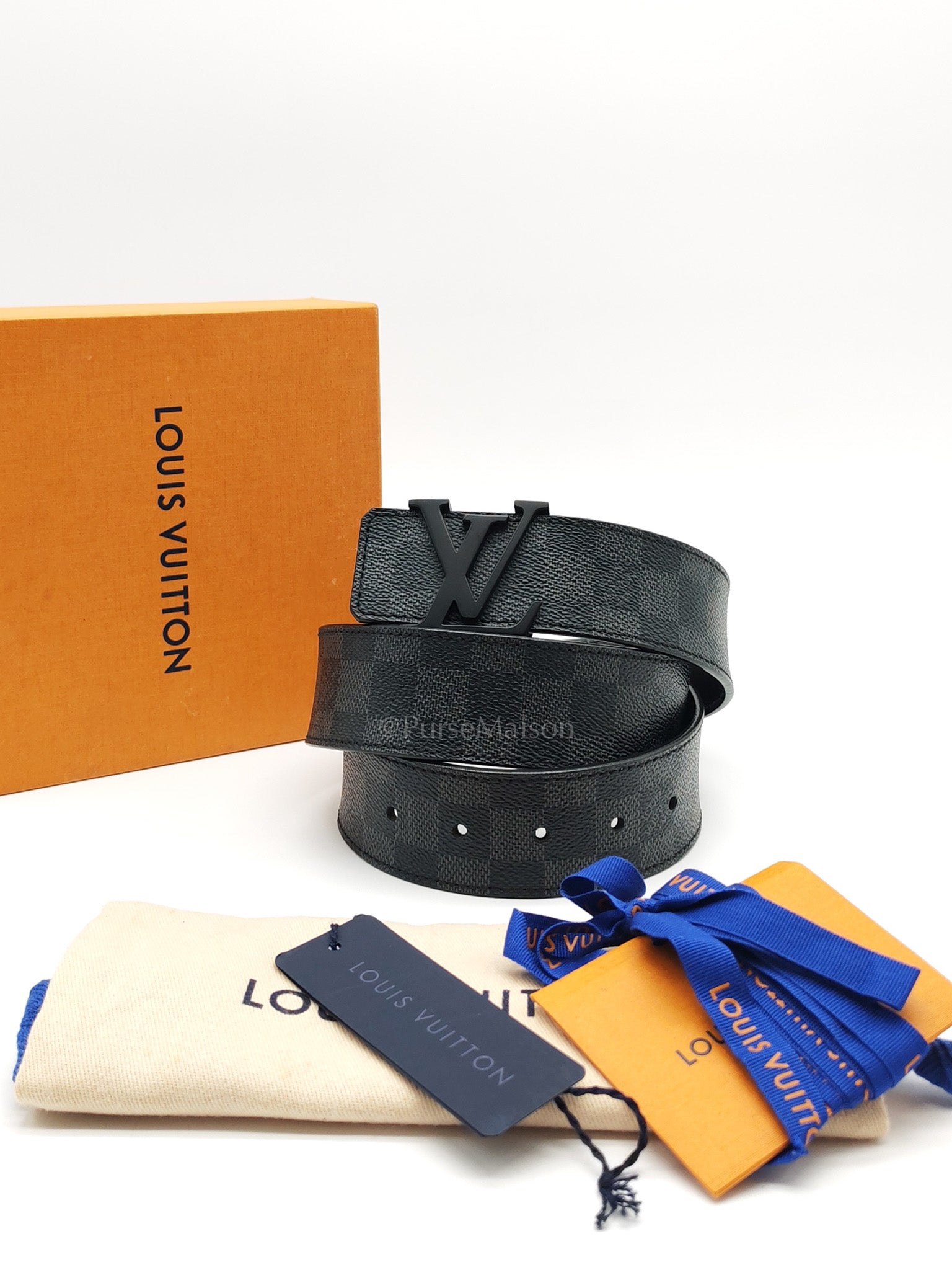 Louis Vuitton Belt in Damier Graphite Coated Canvas & Leather Size 85cm x 34cm