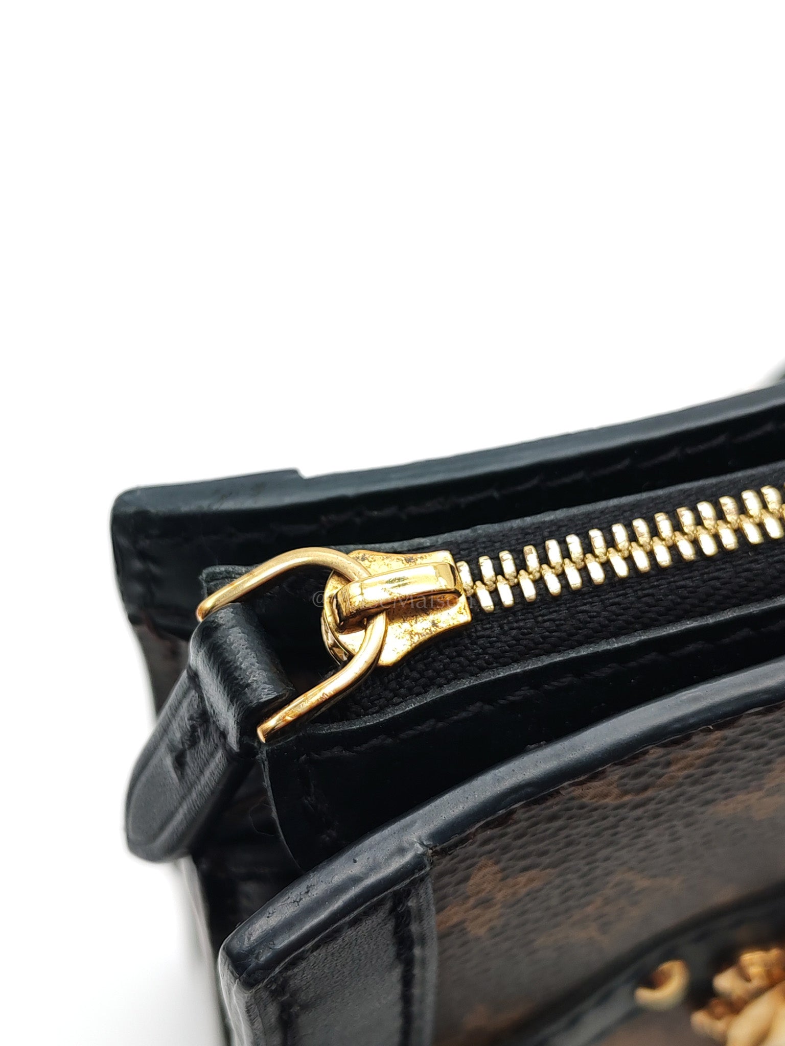 Trunk Clutch in Reverse Monogram & Gold Hardware Microchip