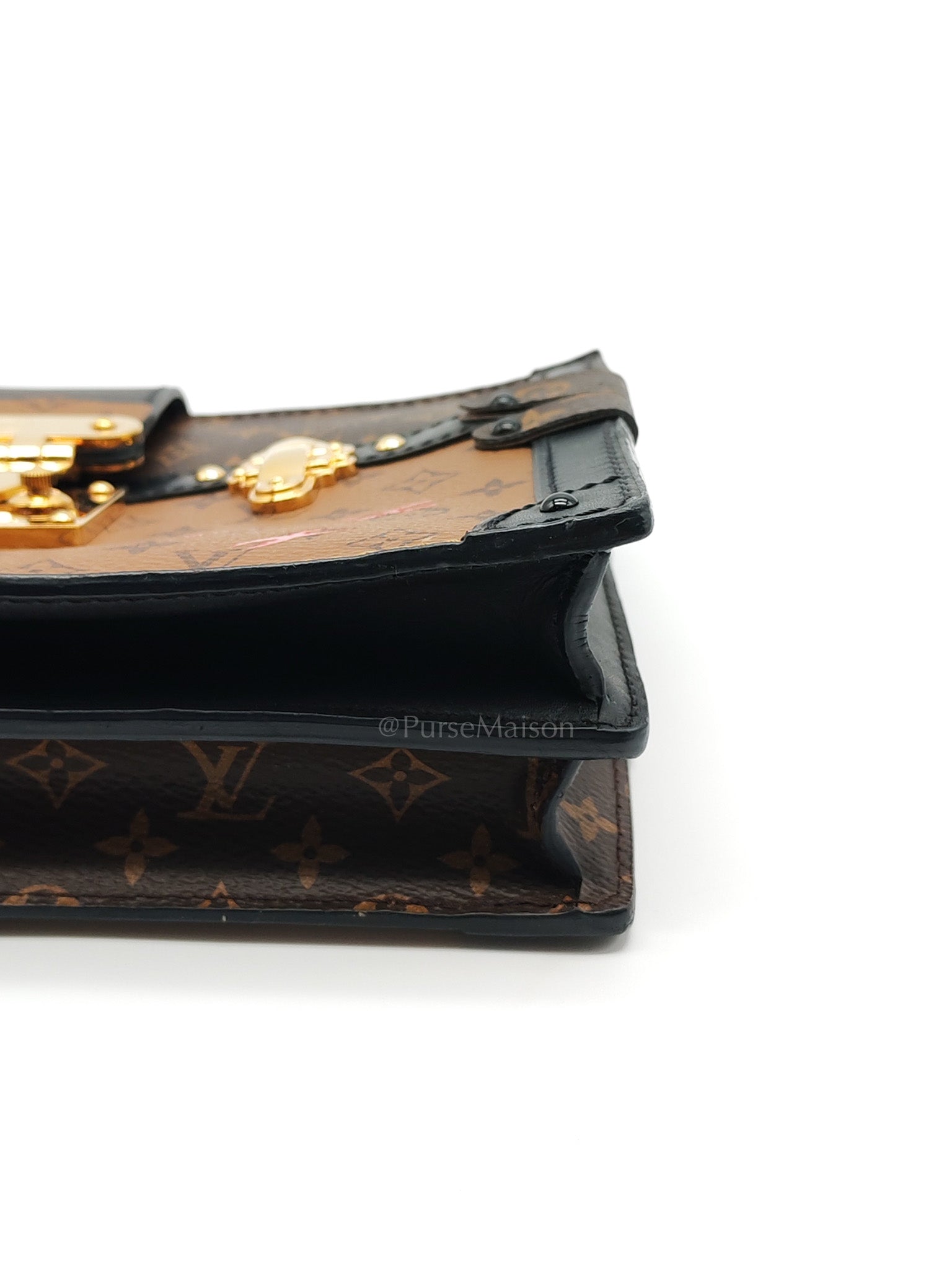 Trunk Clutch in Reverse Monogram & Gold Hardware Microchip