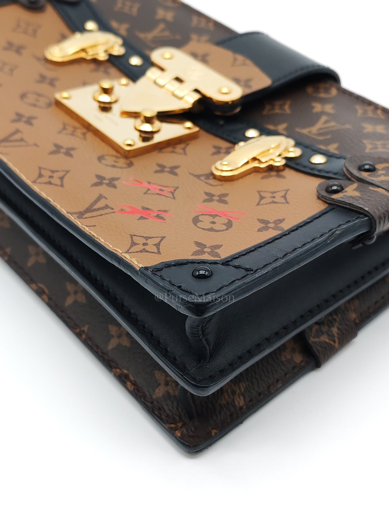 Trunk Clutch in Reverse Monogram & Gold Hardware Microchip