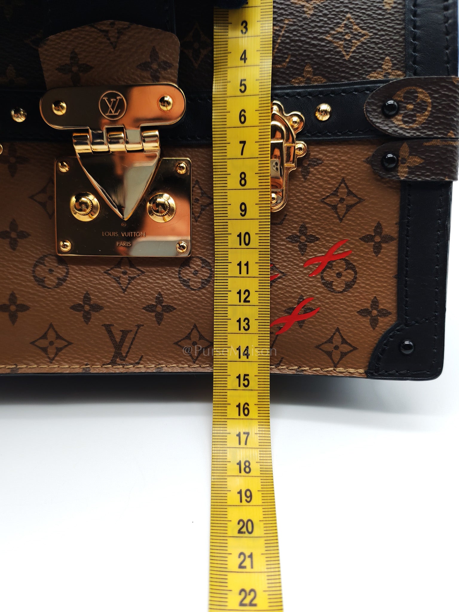 Trunk Clutch in Reverse Monogram & Gold Hardware Microchip