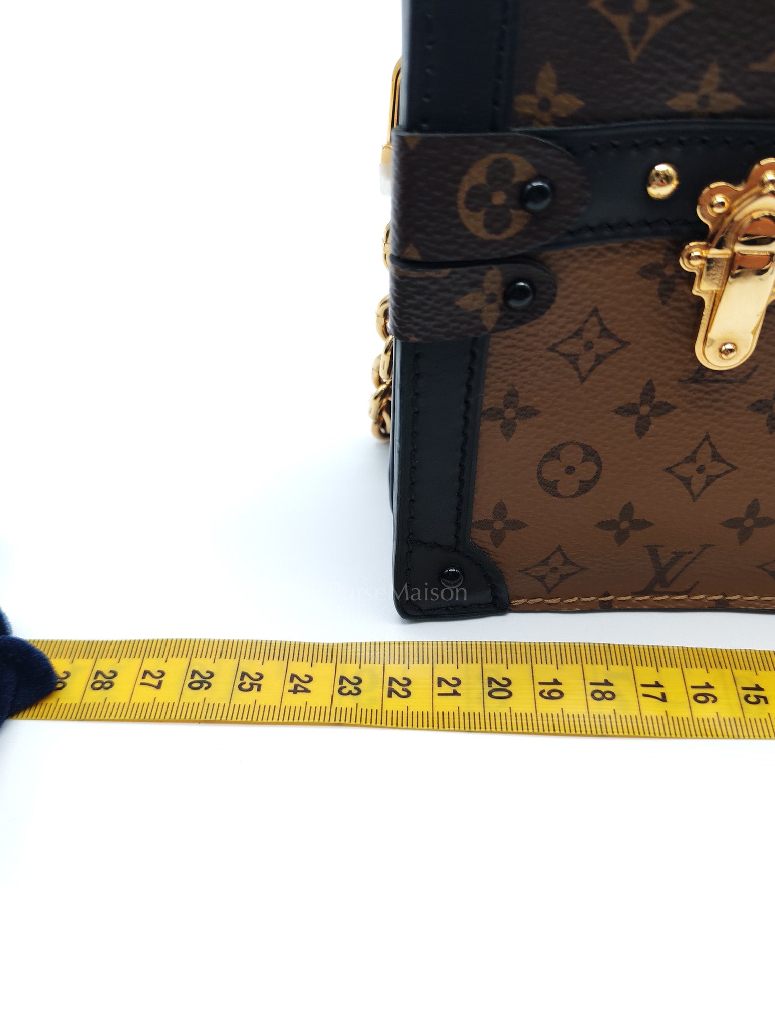 Trunk Clutch in Reverse Monogram & Gold Hardware Microchip