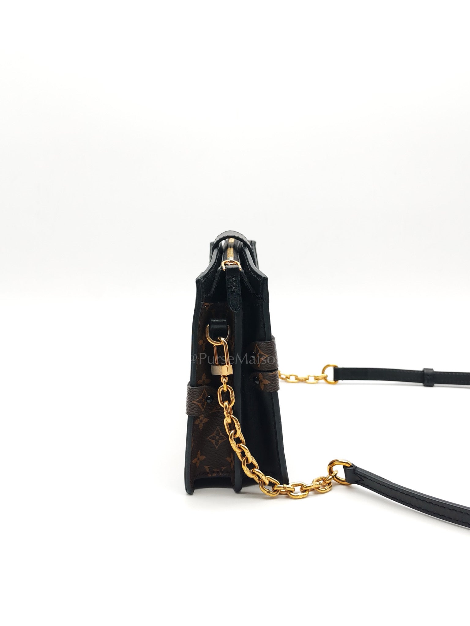 Trunk Clutch in Reverse Monogram & Gold Hardware Microchip