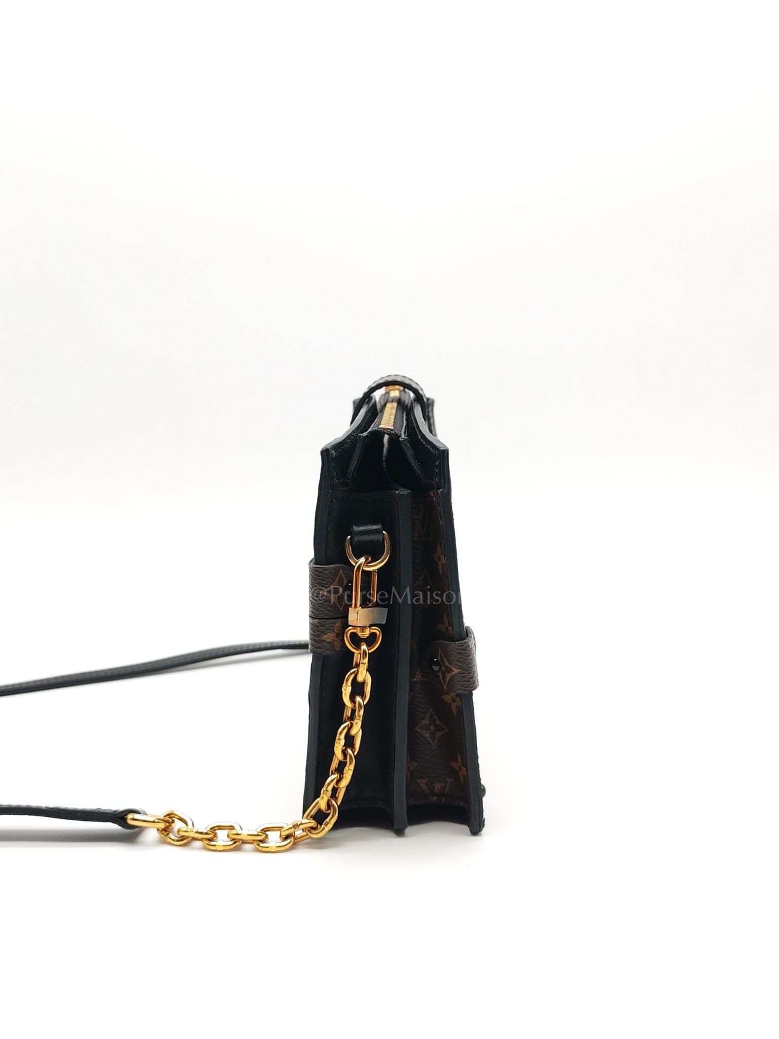 Trunk Clutch in Reverse Monogram & Gold Hardware Microchip
