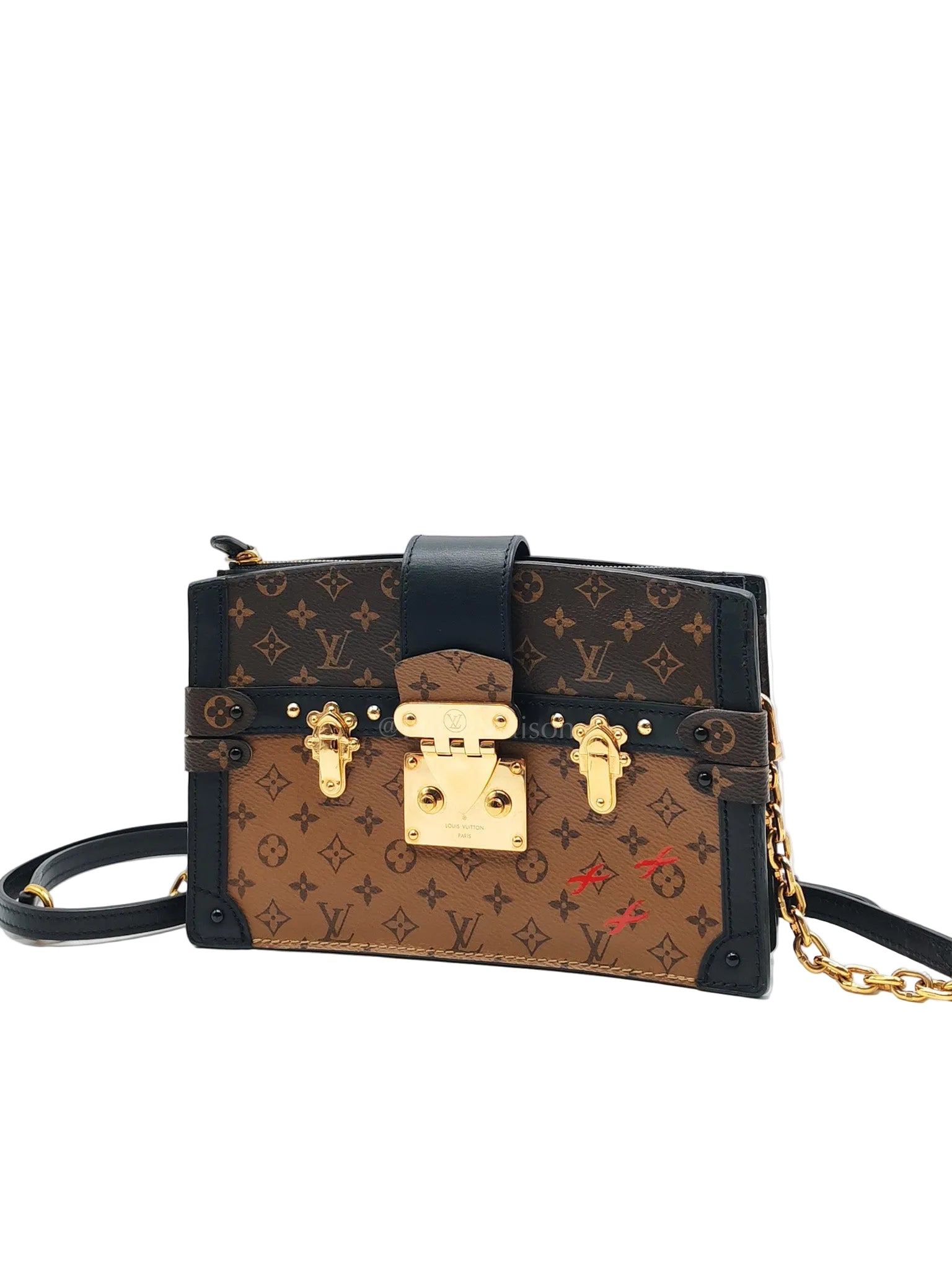 Trunk Clutch in Reverse Monogram & Gold Hardware Microchip