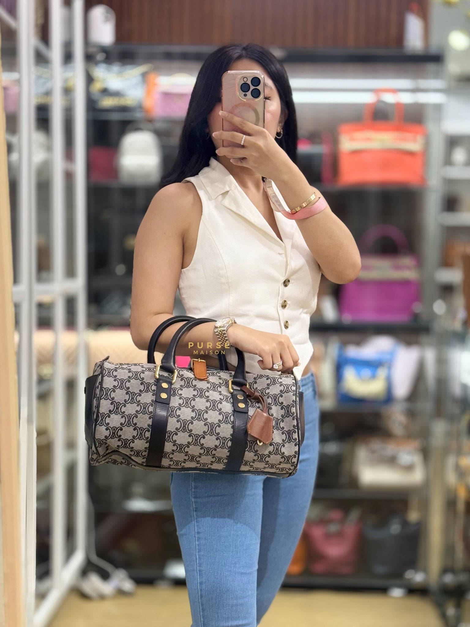 Macadam Boston Navy Blue Hand Bag | Purse Maison Luxury Bags Shop
