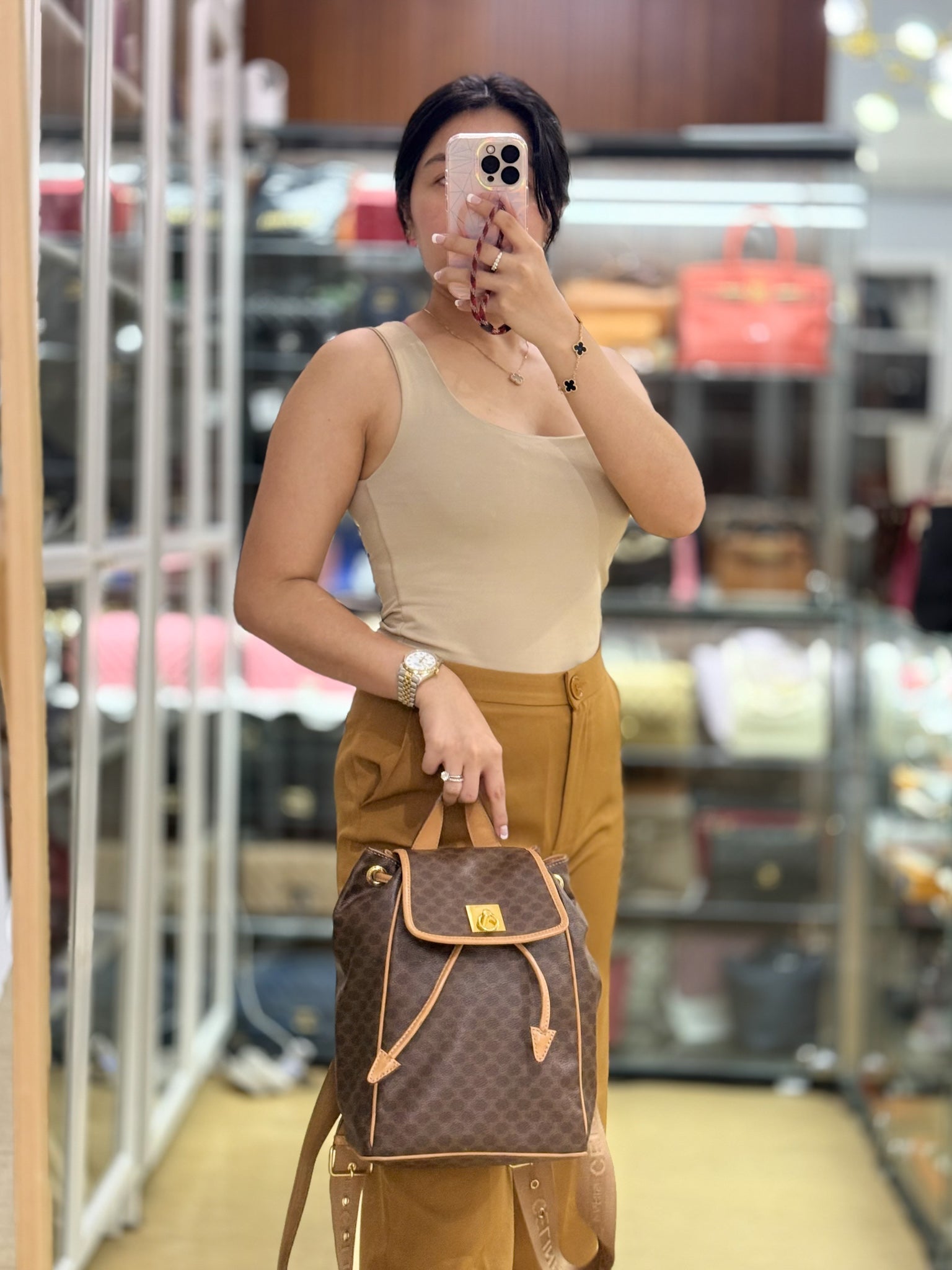 Macadam Drawstring in Brown Backpack | Purse Maison Luxury Bags Shop