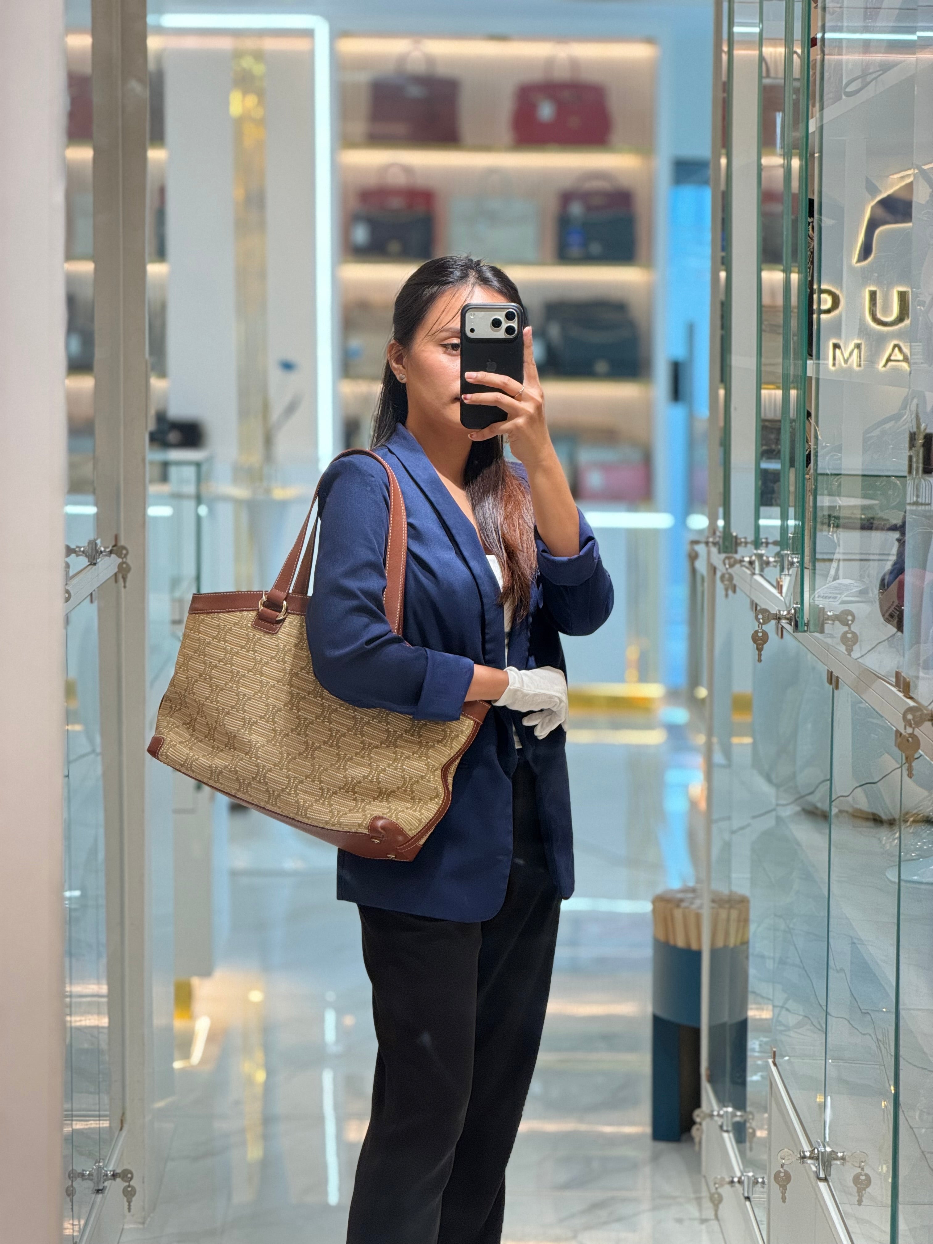 Macadam Monogram Canvas Tote Bag in Brown Leather Trim and Handle | Purse Maison Luxury Bags Shop
