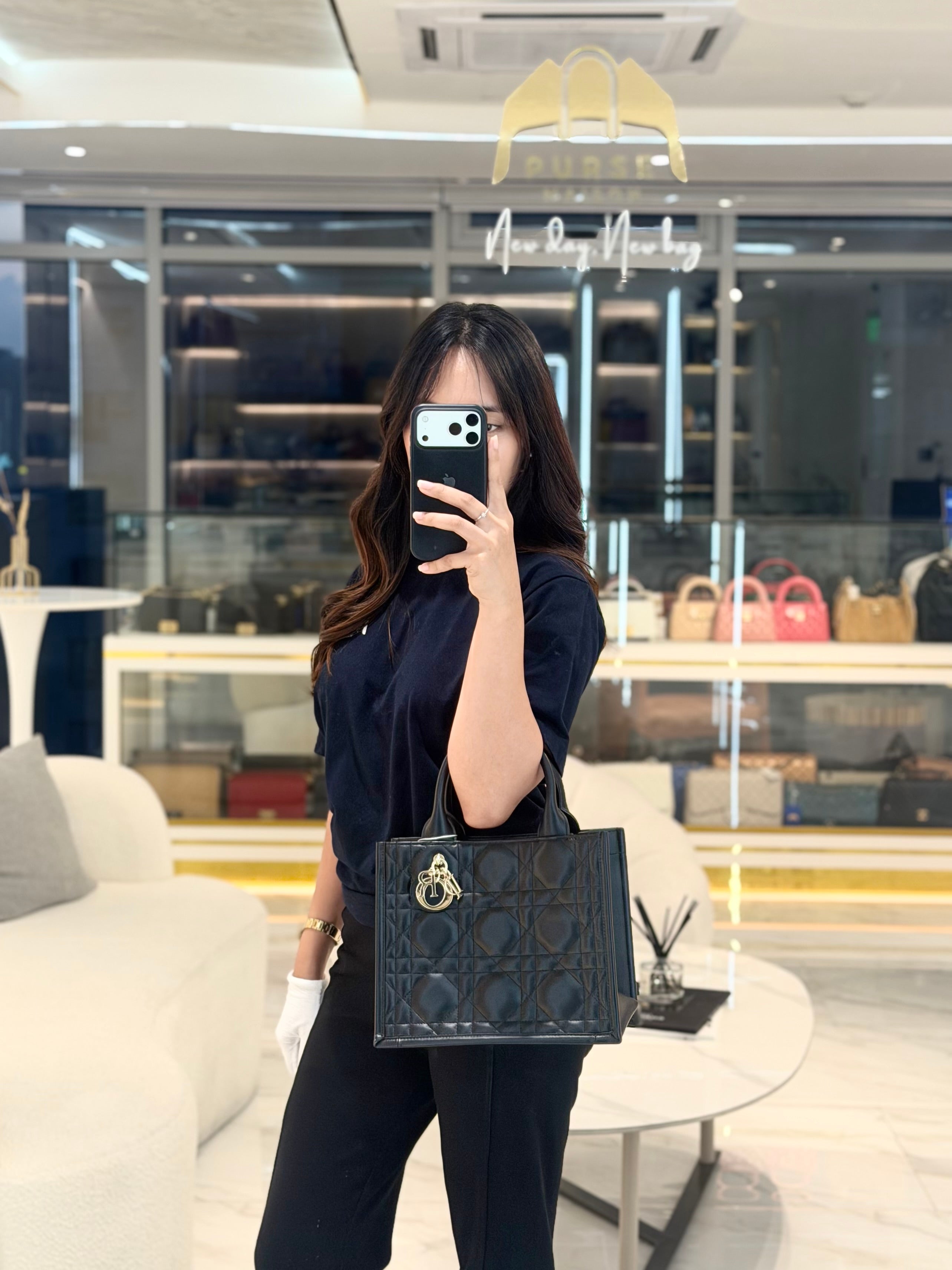 Macrocannage Booktote Small in Black Lambskin Leather Shoulder Bag | Purse Maison Luxury Bags Shop