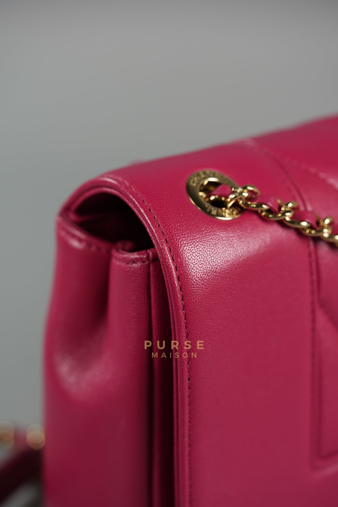 Mademoiselle Flap in Rose Pink Chevron Calfskin & Light Gold Hardware Series 24 | Purse Maison Luxury Bags Shop