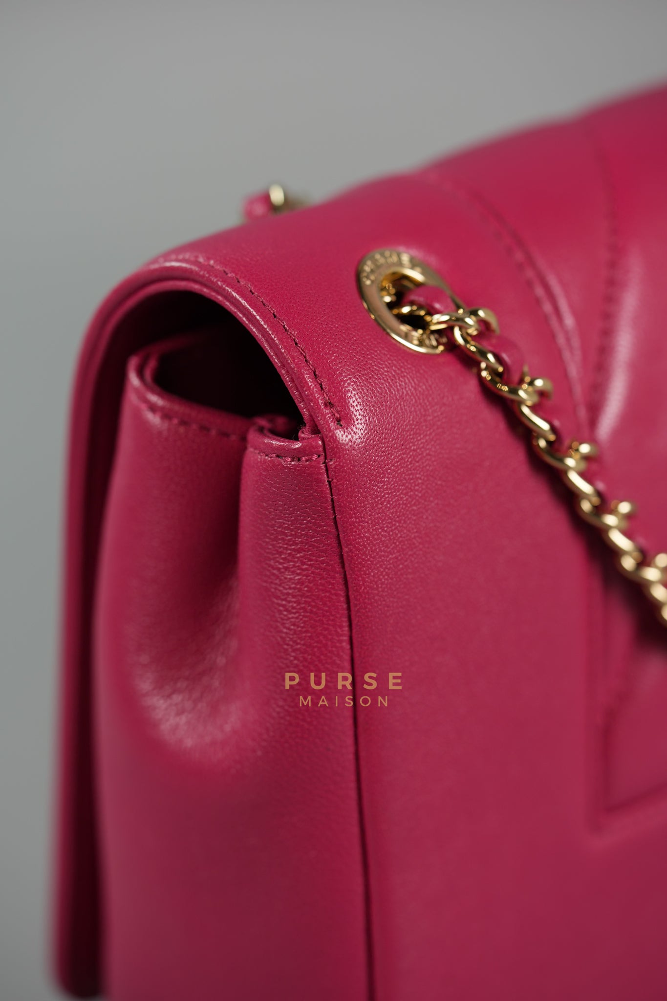 Mademoiselle Flap in Rose Pink Chevron Calfskin & Light Gold Hardware Series 24 | Purse Maison Luxury Bags Shop