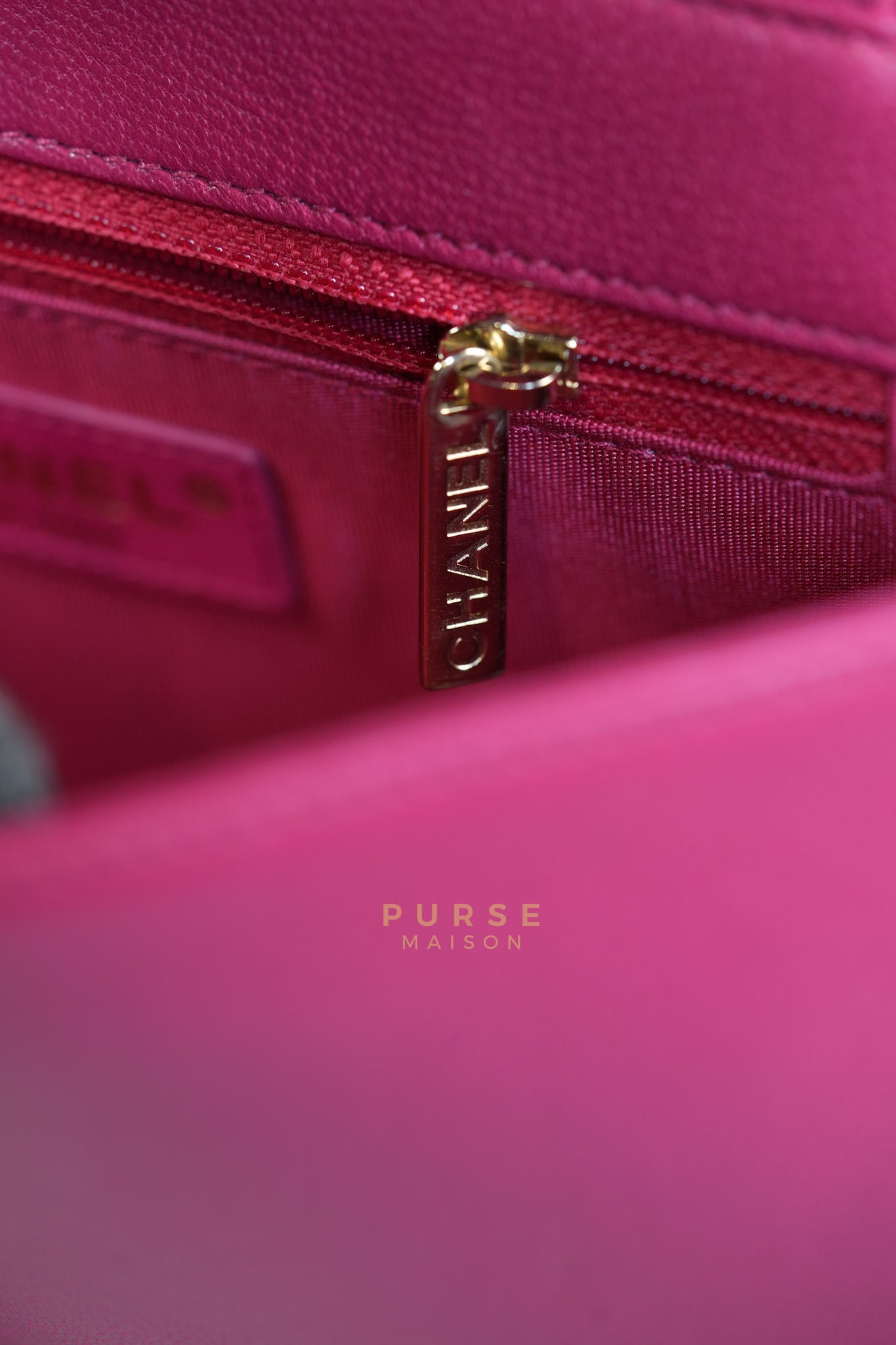 Mademoiselle Flap in Rose Pink Chevron Calfskin & Light Gold Hardware Series 24 | Purse Maison Luxury Bags Shop