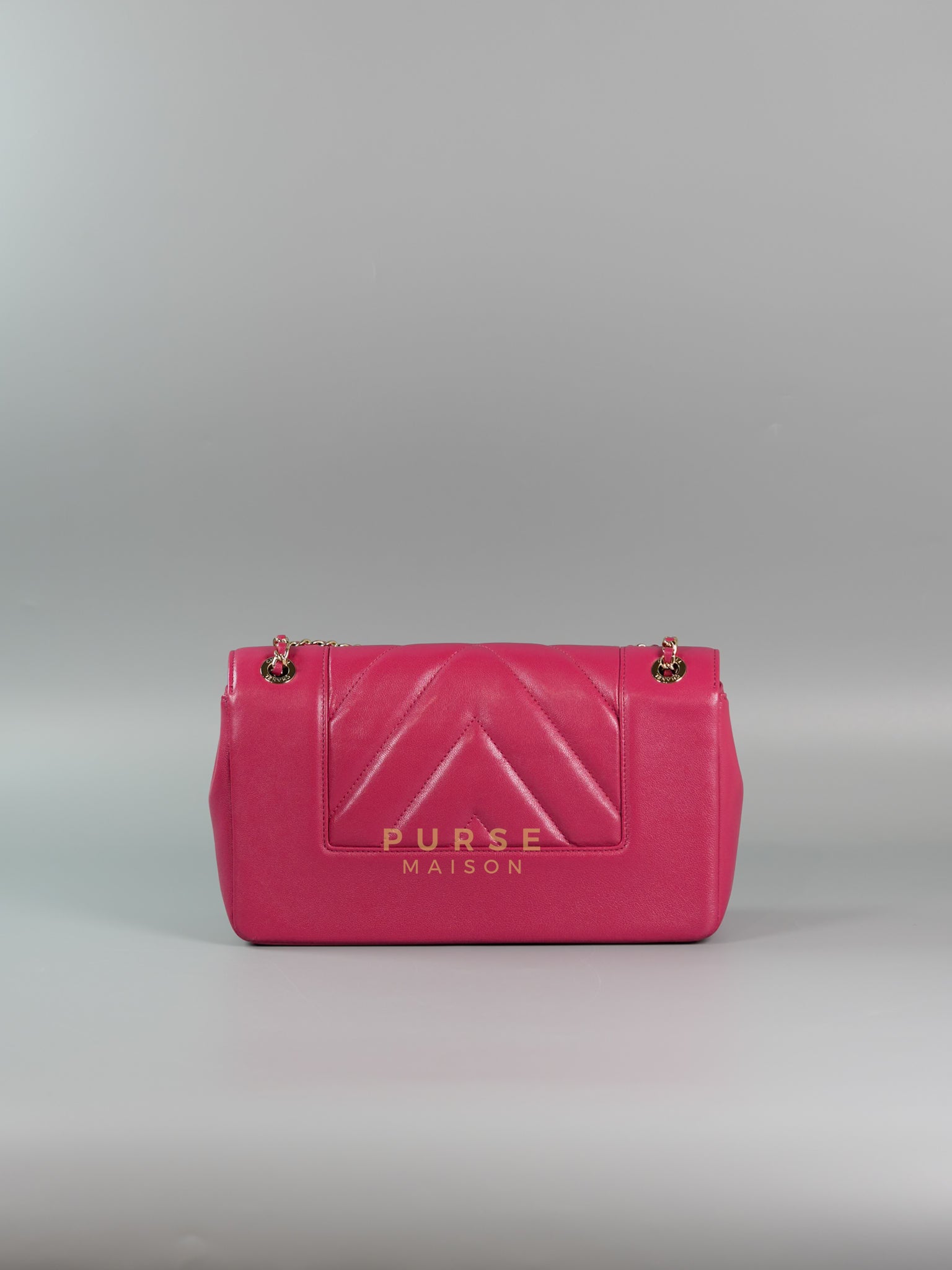 Mademoiselle Flap in Rose Pink Chevron Calfskin & Light Gold Hardware Series 24 | Purse Maison Luxury Bags Shop