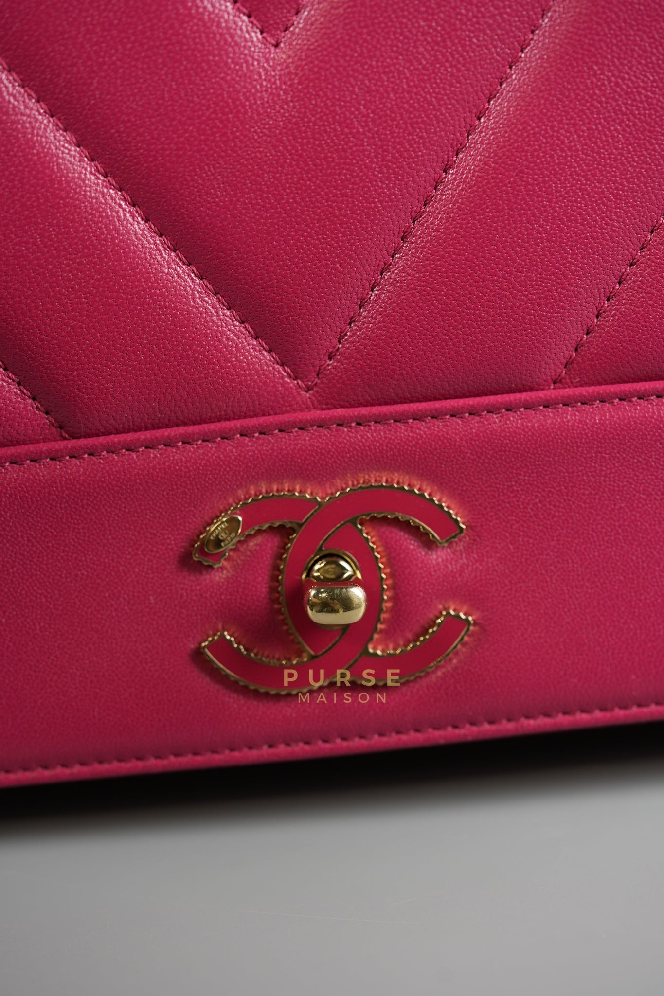 Mademoiselle Flap in Rose Pink Chevron Calfskin & Light Gold Hardware Series 24 | Purse Maison Luxury Bags Shop