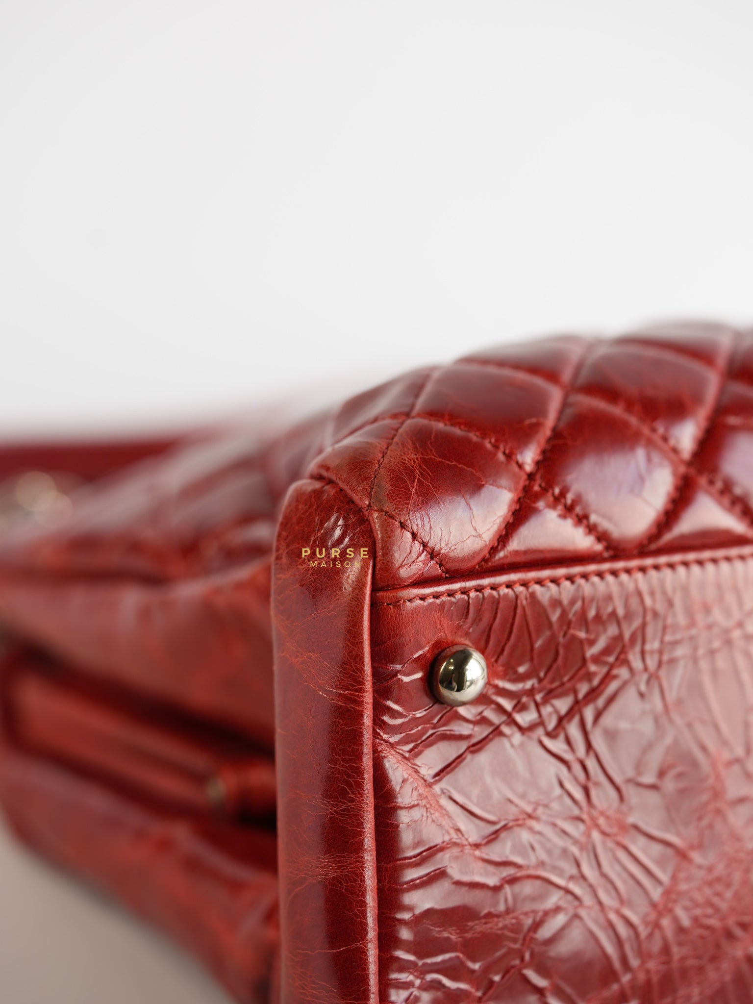 Mademoiselle Red Bowling Bag Quilted Patent Leather and Silver Hardware Series 15 | Purse Maison Luxury Bags Shop