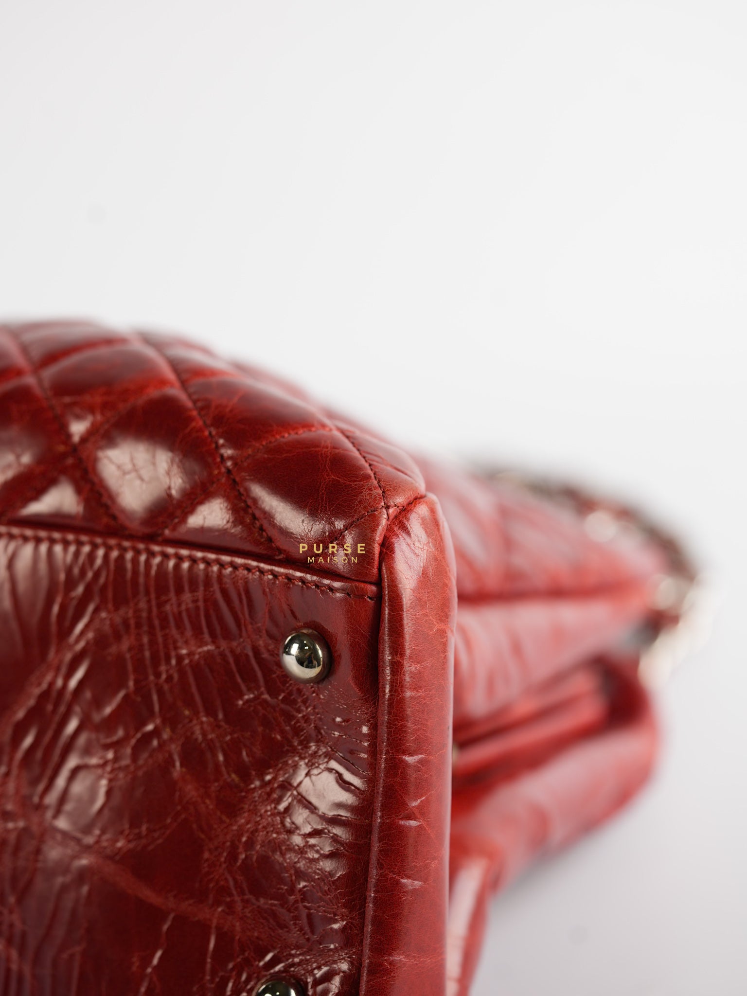 Mademoiselle Red Bowling Bag Quilted Patent Leather and Silver Hardware Series 15 | Purse Maison Luxury Bags Shop