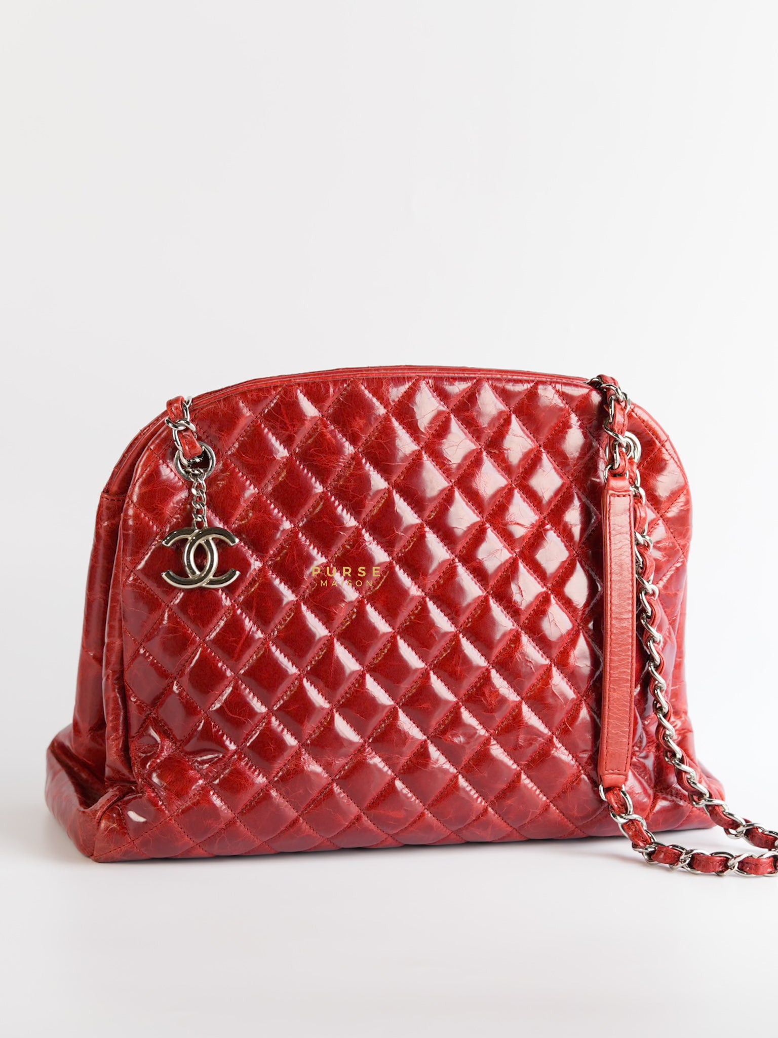 Mademoiselle Red Bowling Bag Quilted Patent Leather and Silver Hardware Series 15 | Purse Maison Luxury Bags Shop