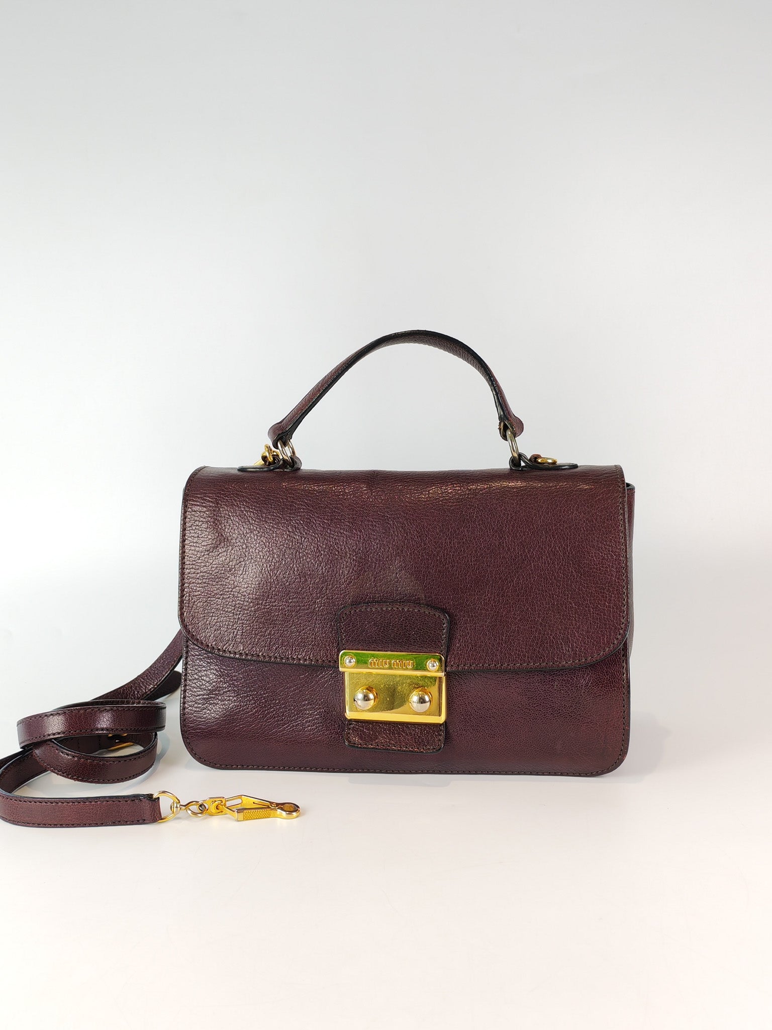 Madras Flap Bag in Burgundy Leather 2way Handbag with Top Handle | Purse Maison Luxury Bags Shop
