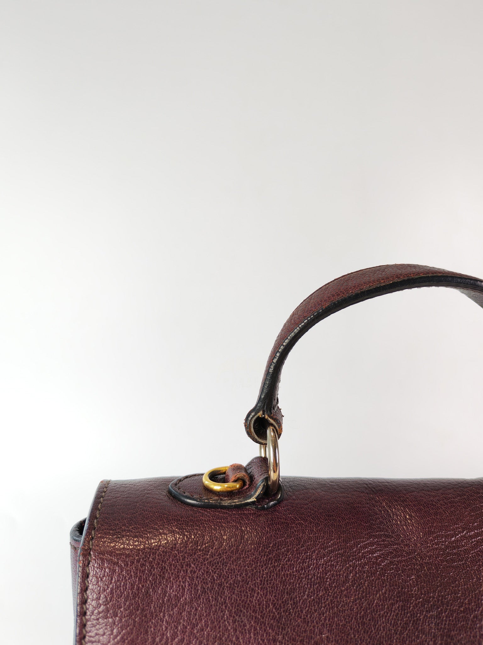 Madras Flap Bag in Burgundy Leather 2way Handbag with Top Handle | Purse Maison Luxury Bags Shop