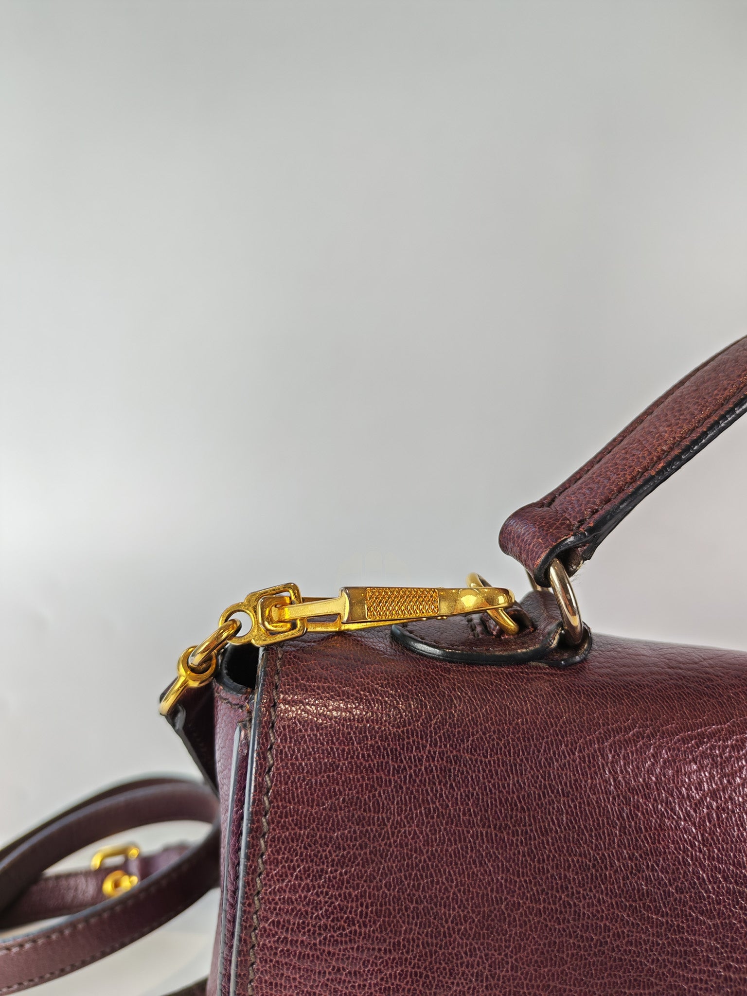 Madras Flap Bag in Burgundy Leather 2way Handbag with Top Handle | Purse Maison Luxury Bags Shop