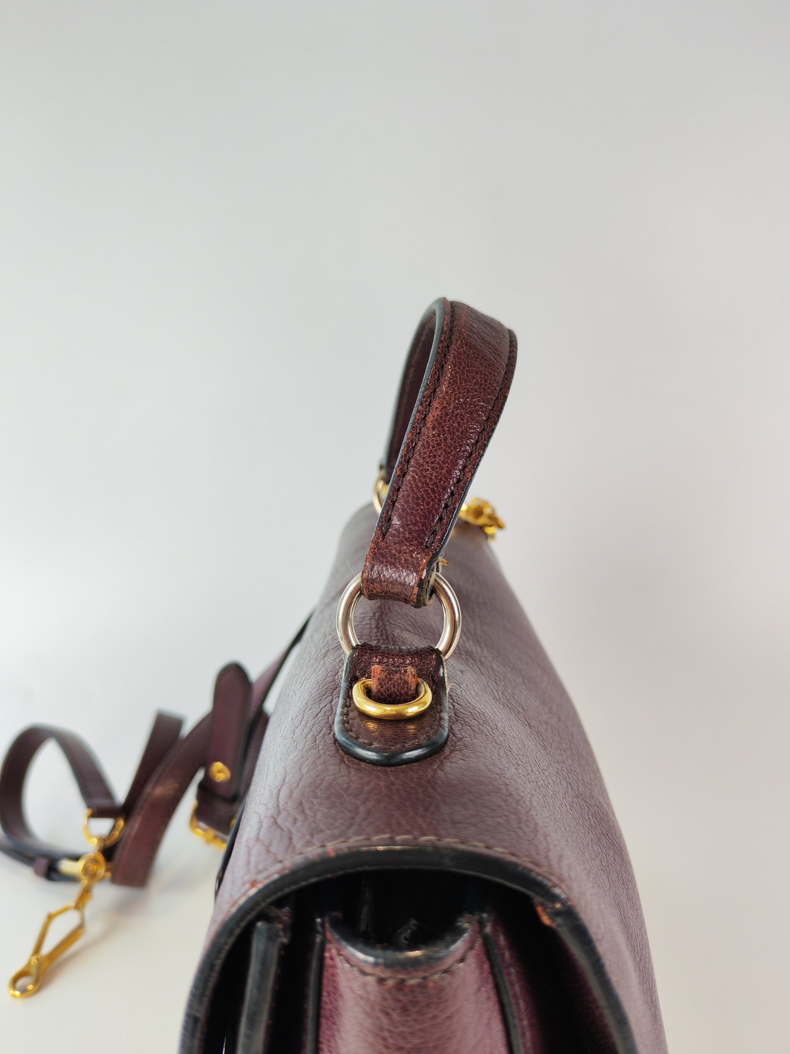 Madras Flap Bag in Burgundy Leather 2way Handbag with Top Handle | Purse Maison Luxury Bags Shop