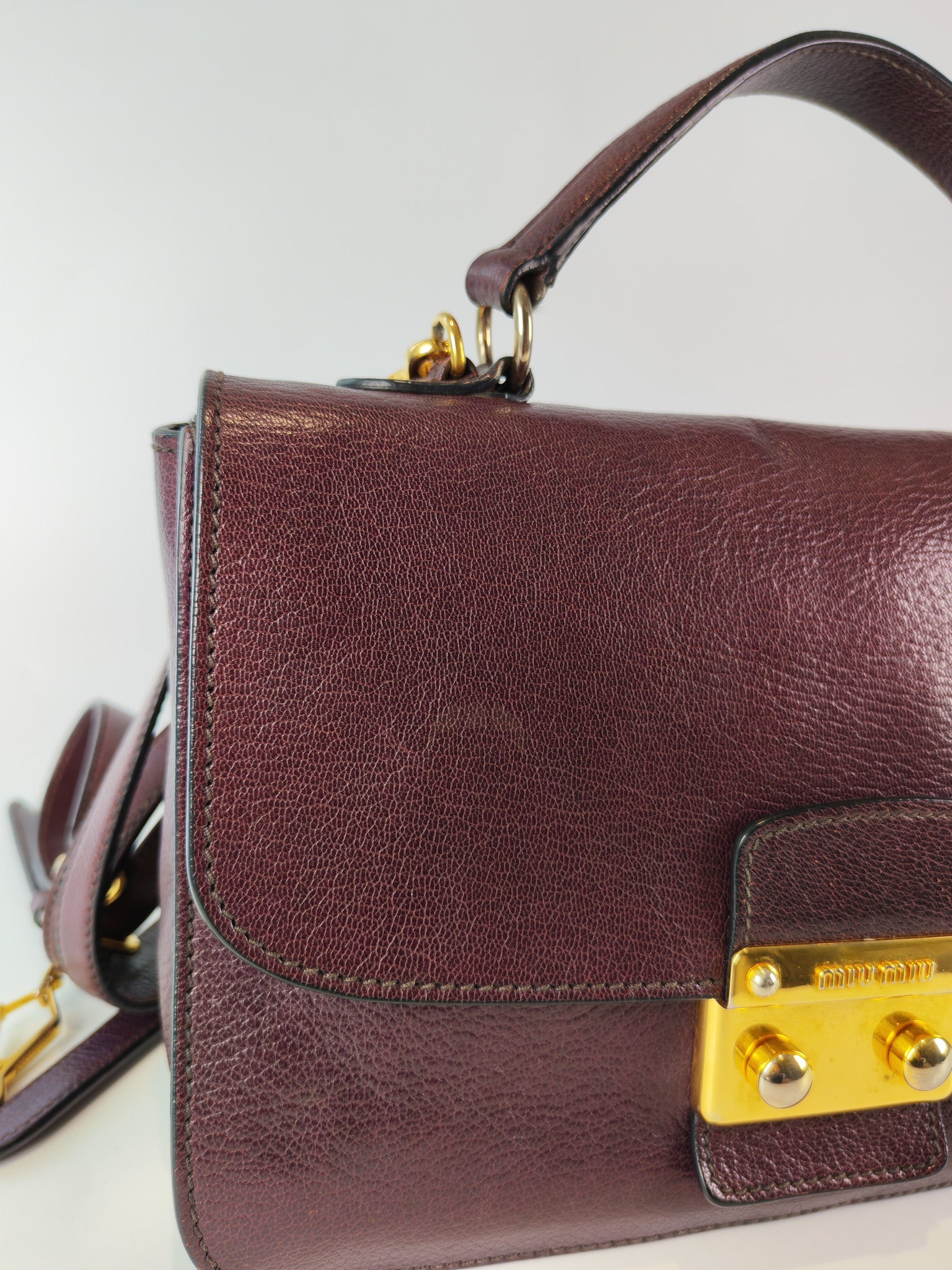 Madras Flap Bag in Burgundy Leather 2way Handbag with Top Handle | Purse Maison Luxury Bags Shop