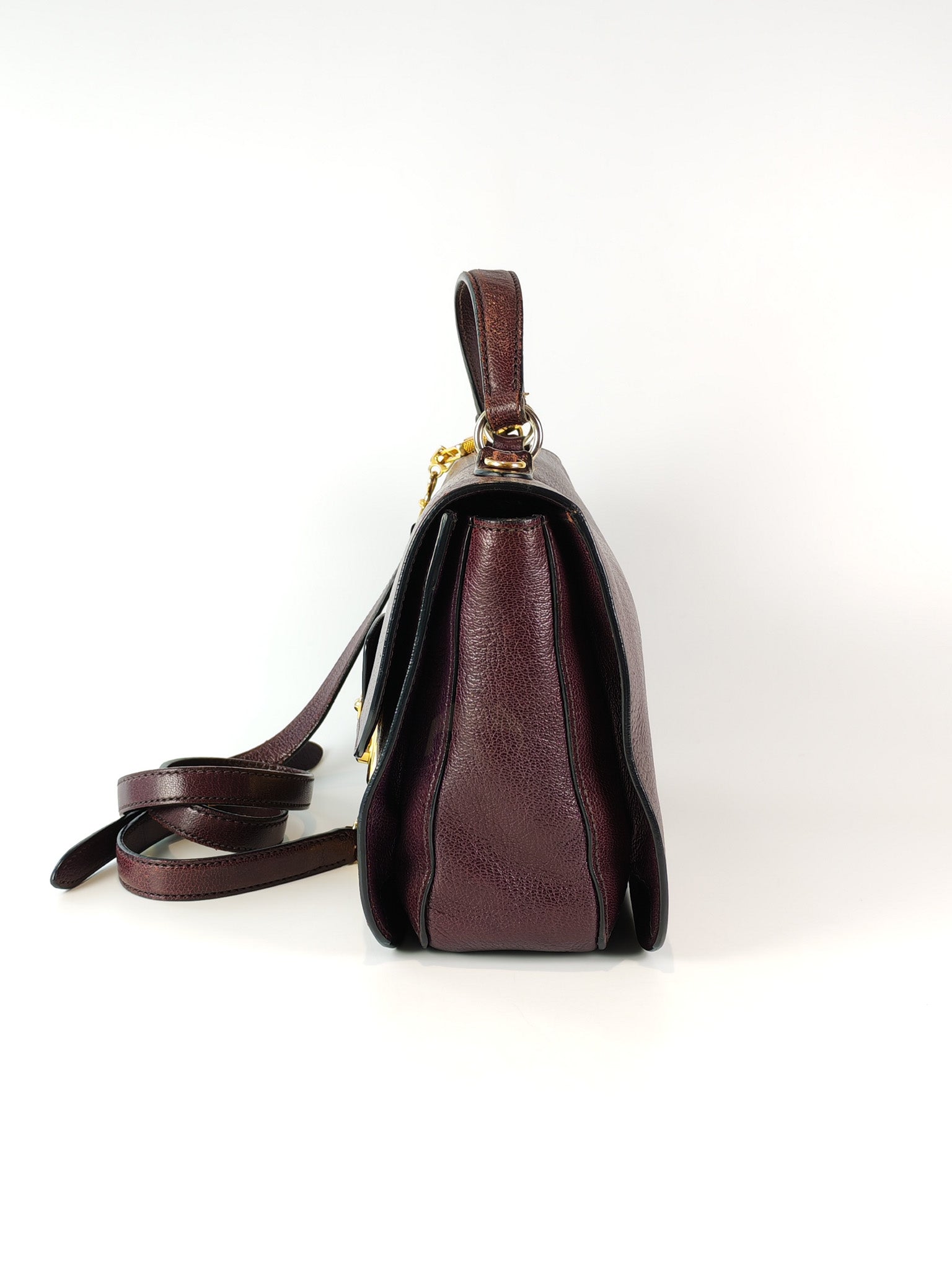 Madras Flap Bag in Burgundy Leather 2way Handbag with Top Handle | Purse Maison Luxury Bags Shop