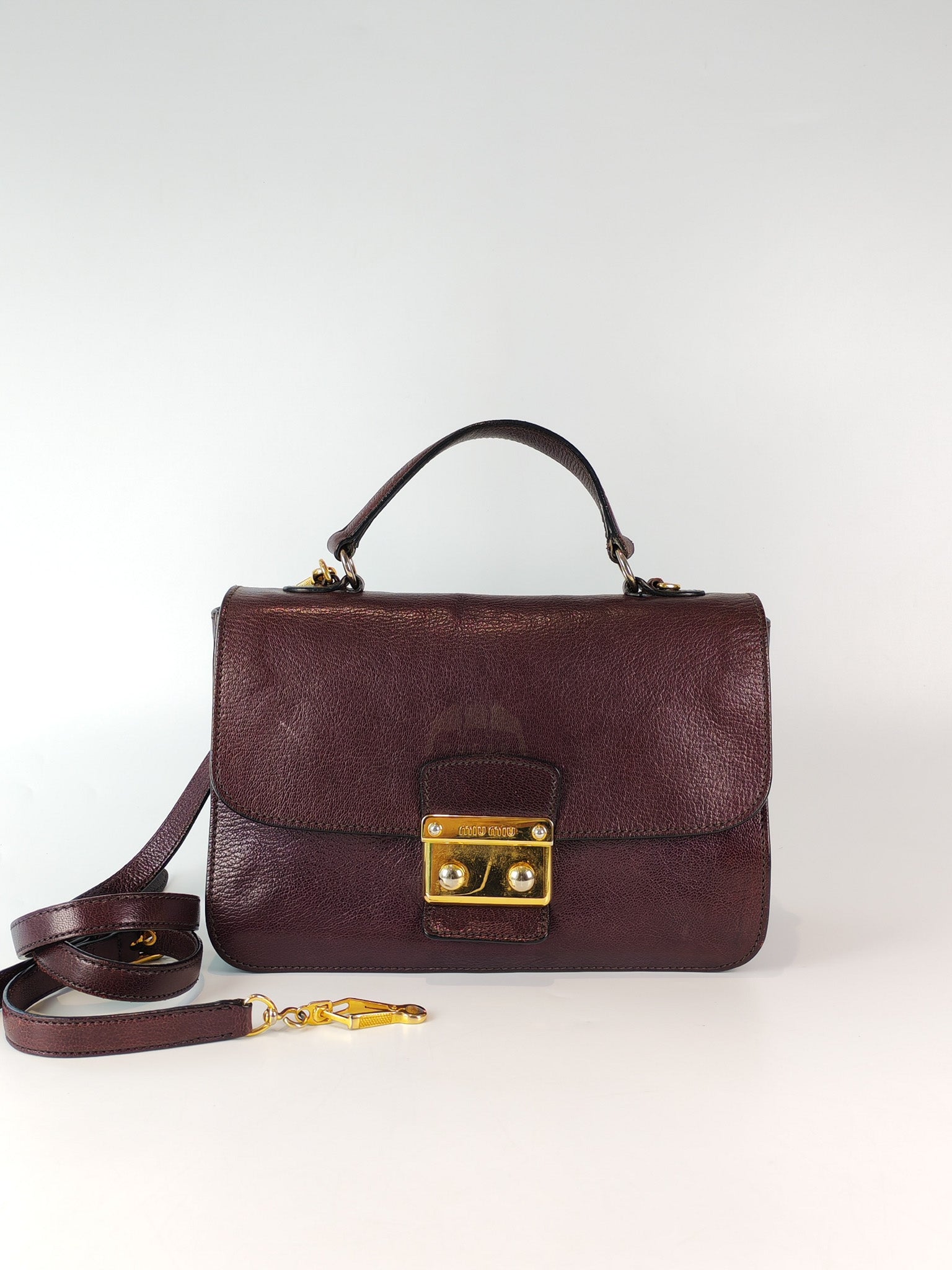 Madras Flap Bag in Burgundy Leather 2way Handbag with Top Handle | Purse Maison Luxury Bags Shop