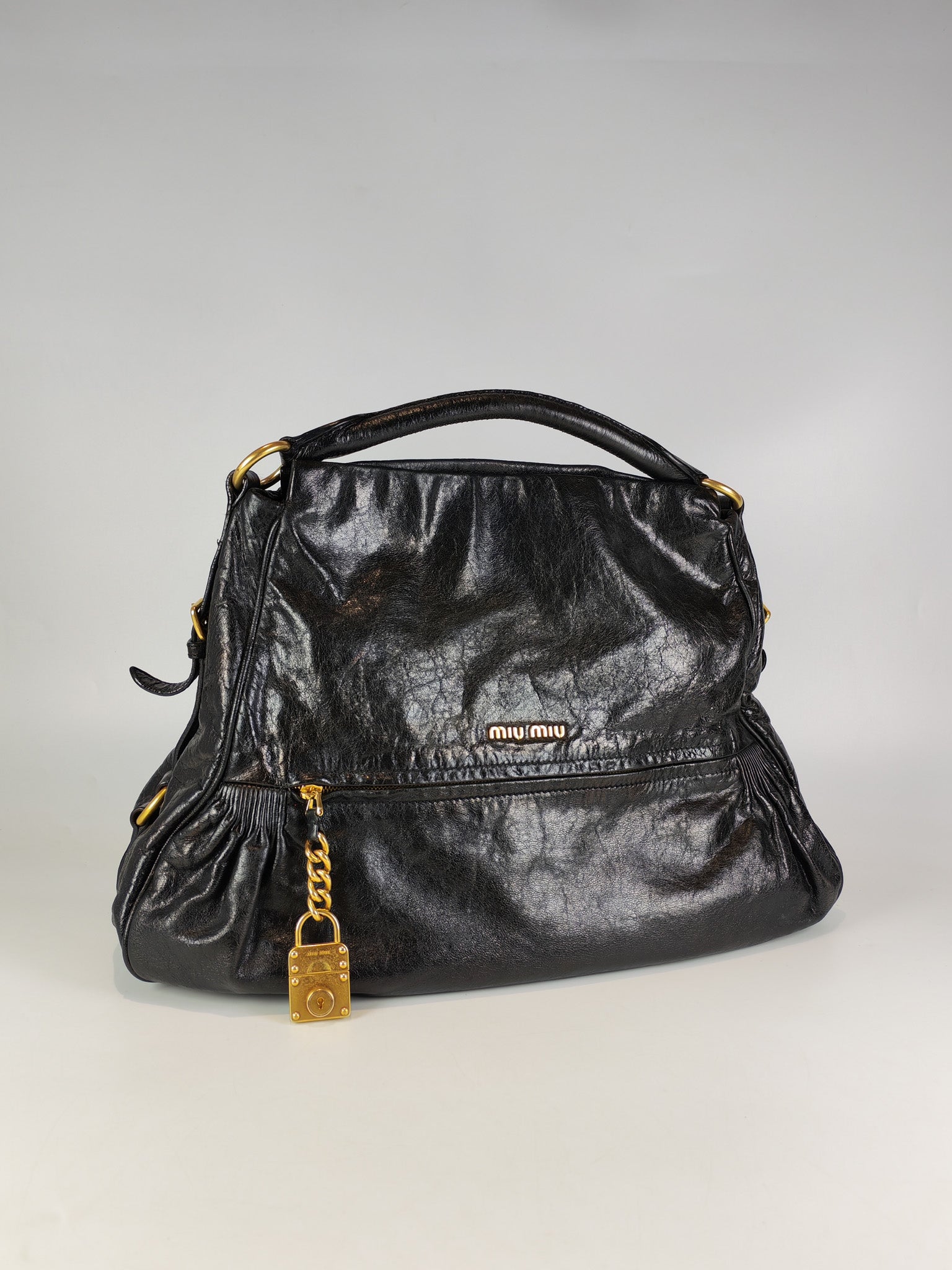Madras “Lock” Top Handle Bag in Black Leather | Purse Maison Luxury Bags Shop