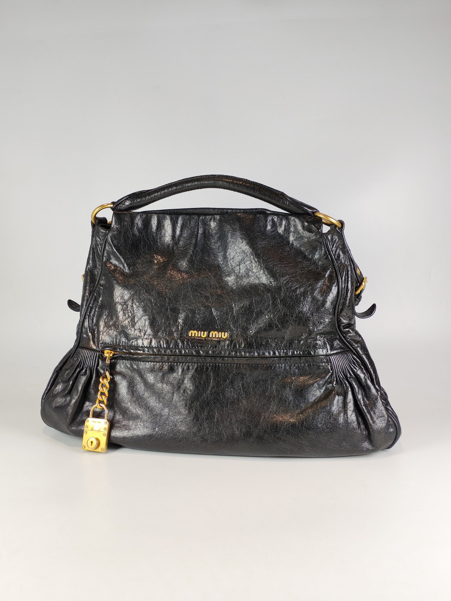 Madras “Lock” Top Handle Bag in Black Leather | Purse Maison Luxury Bags Shop