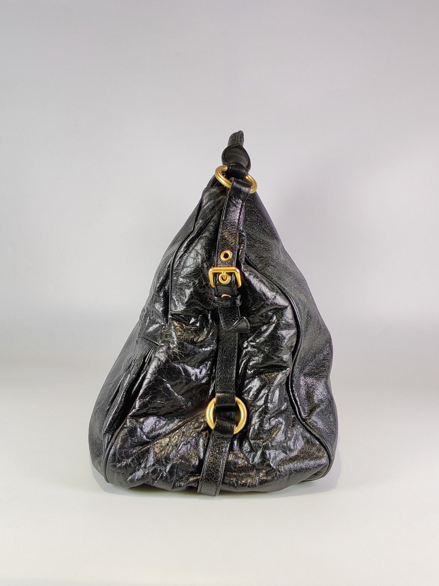 Madras “Lock” Top Handle Bag in Black Leather | Purse Maison Luxury Bags Shop