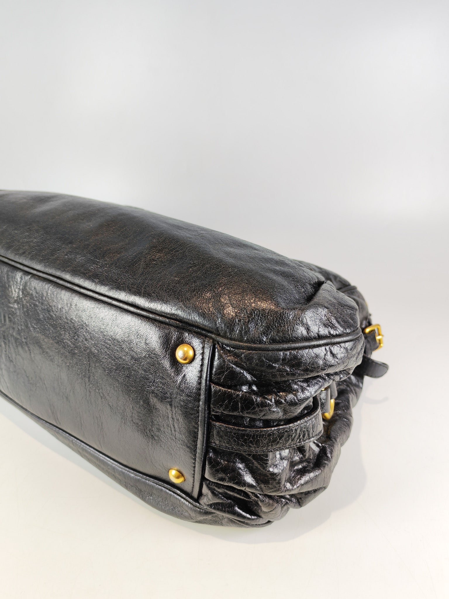 Madras “Lock” Top Handle Bag in Black Leather | Purse Maison Luxury Bags Shop