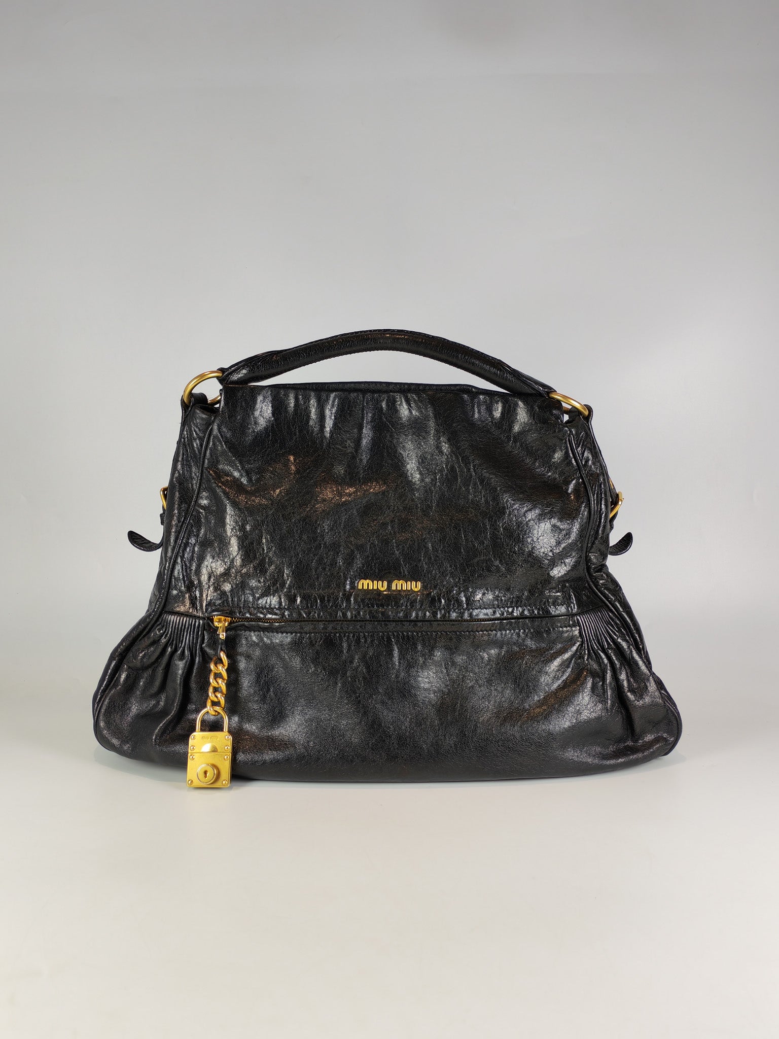 Madras “Lock” Top Handle Bag in Black Leather | Purse Maison Luxury Bags Shop