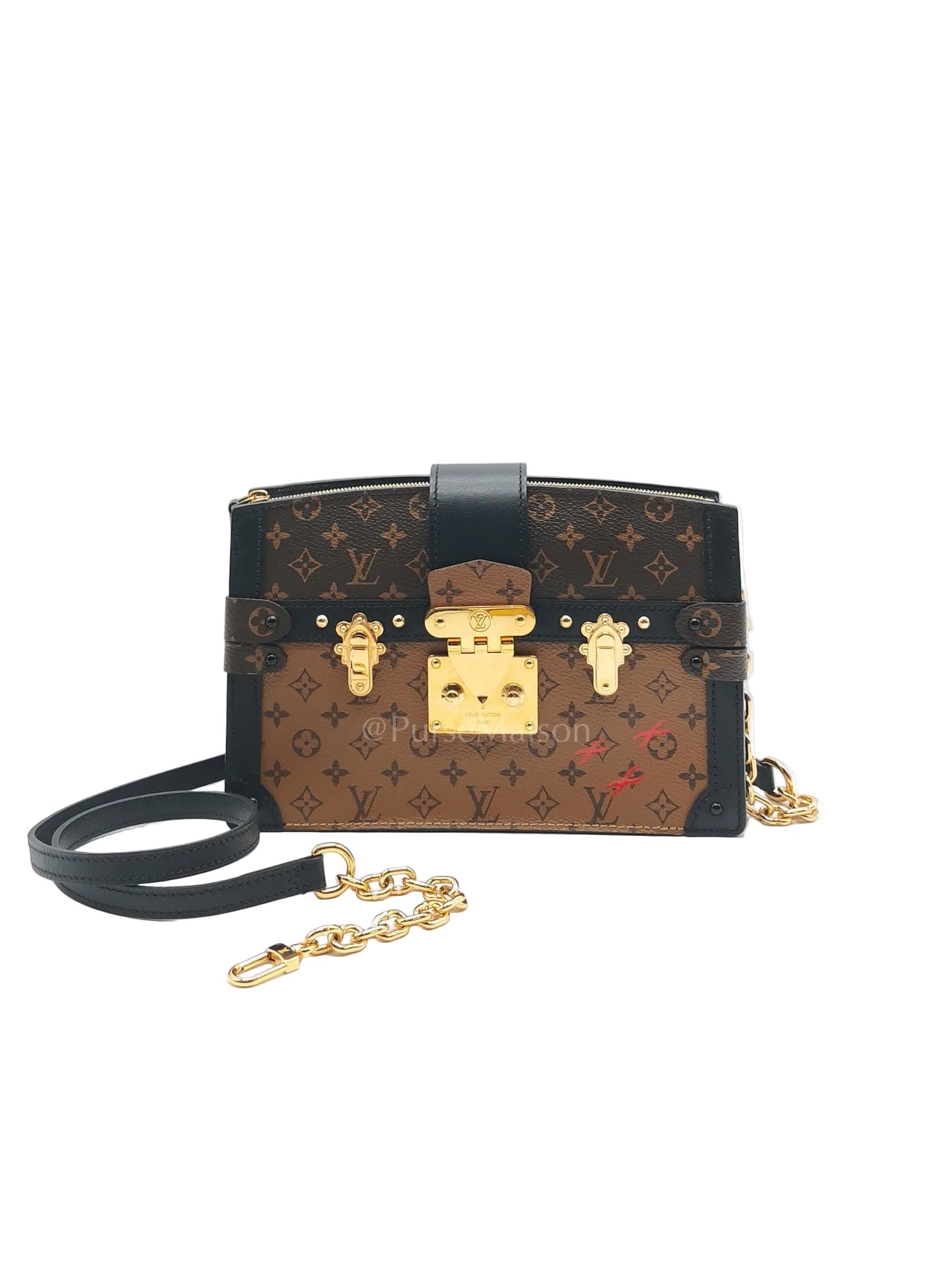 Trunk Clutch Bag in Monogram Reverse Canvas & Gold Hardware Microchip
