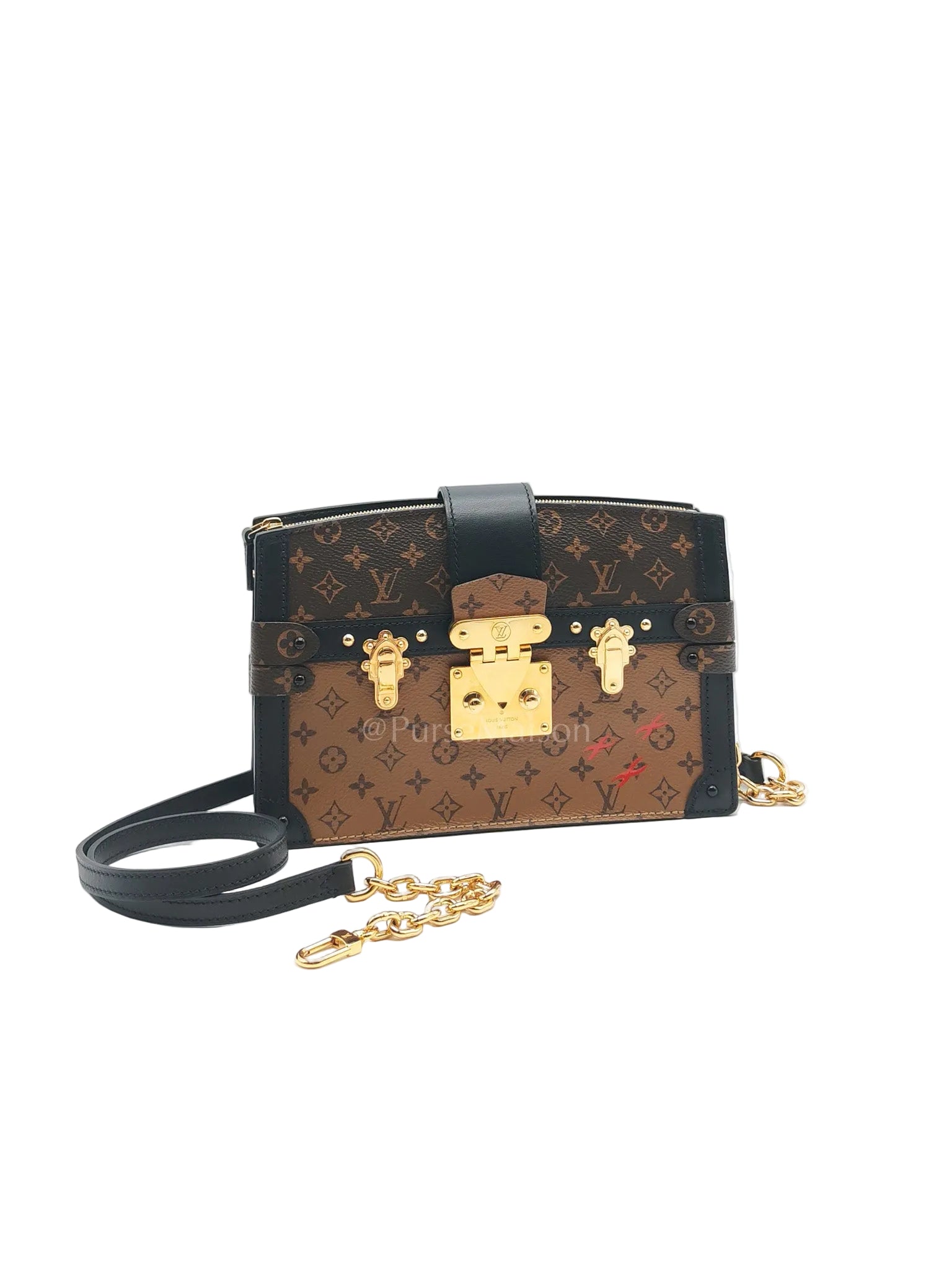 Trunk Clutch Bag in Monogram Reverse Canvas & Gold Hardware Microchip