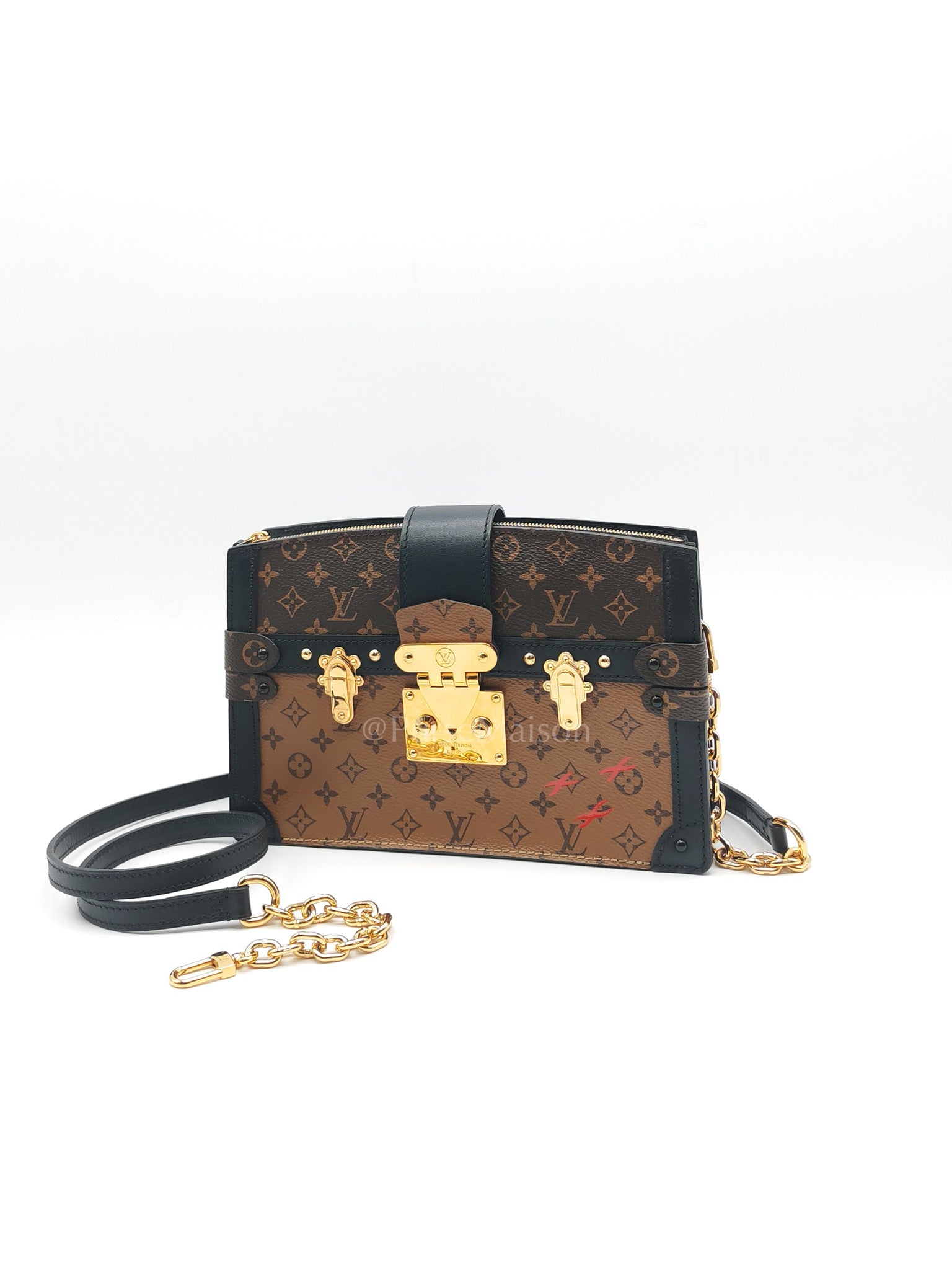 Trunk Clutch Bag in Monogram Reverse Canvas & Gold Hardware Microchip