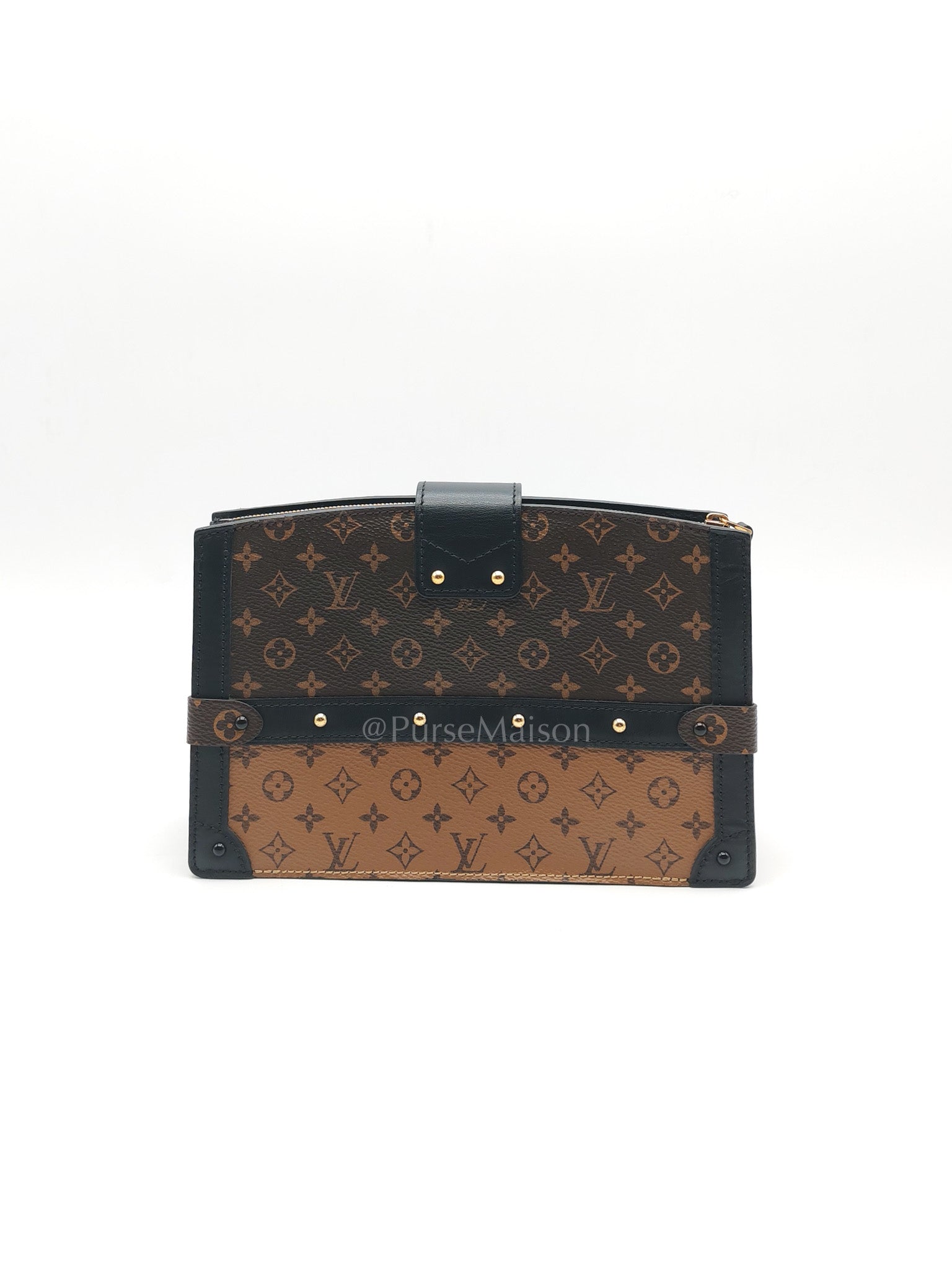 Trunk Clutch Bag in Monogram Reverse Canvas & Gold Hardware Microchip