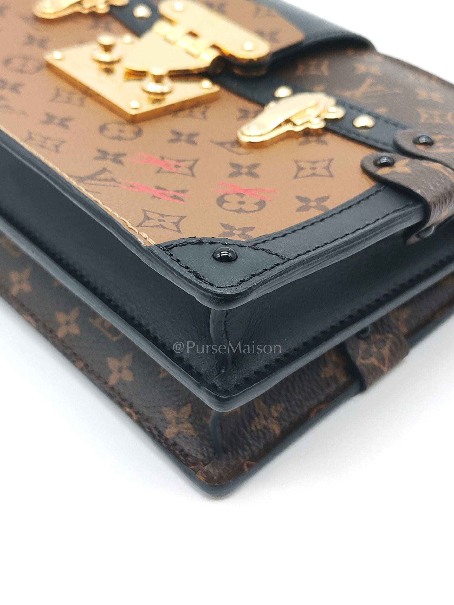 Trunk Clutch Bag in Monogram Reverse Canvas & Gold Hardware Microchip